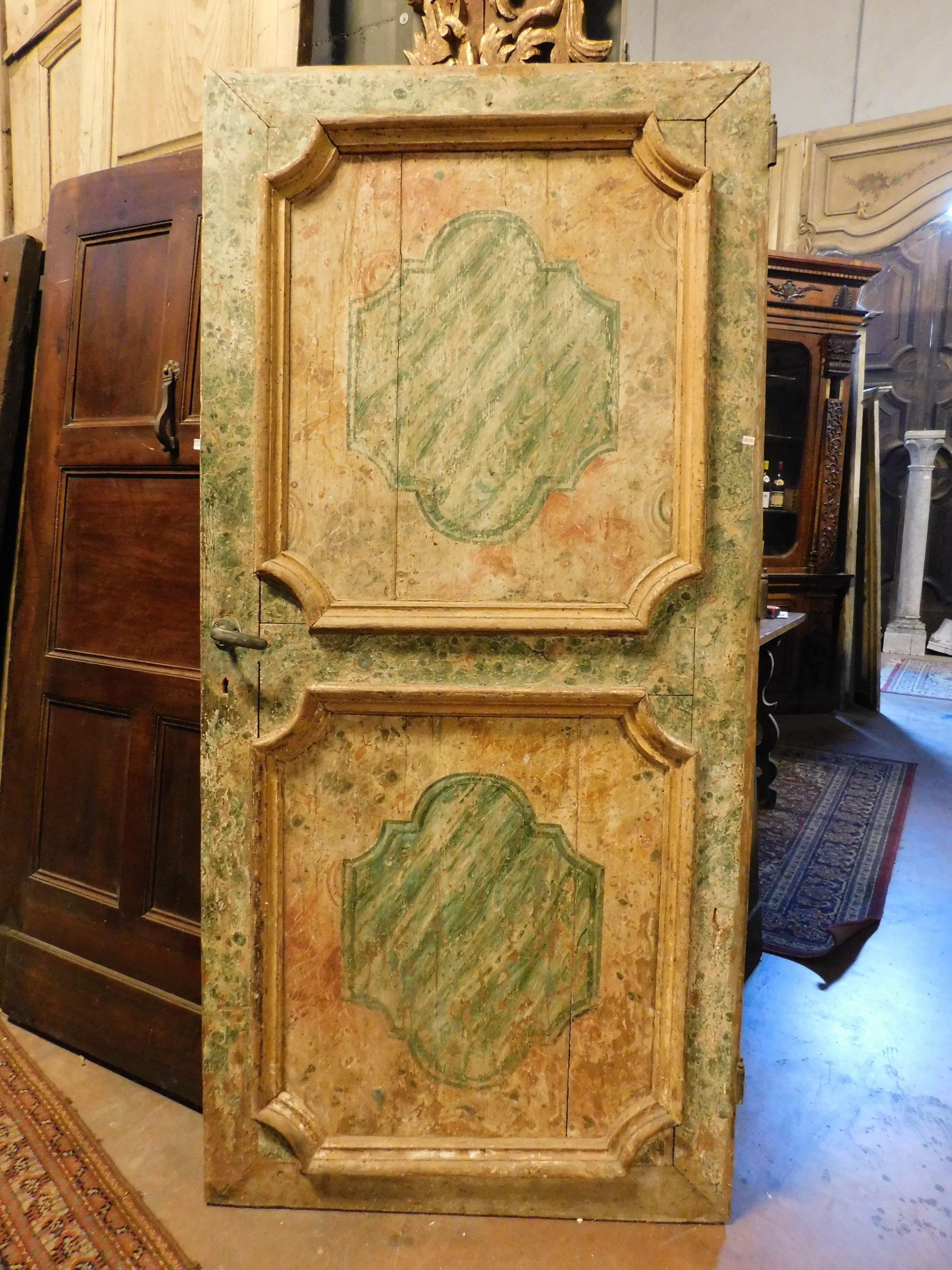 Italian Interior old Door in lacquered wood with faux marble effect, Naples For Sale
