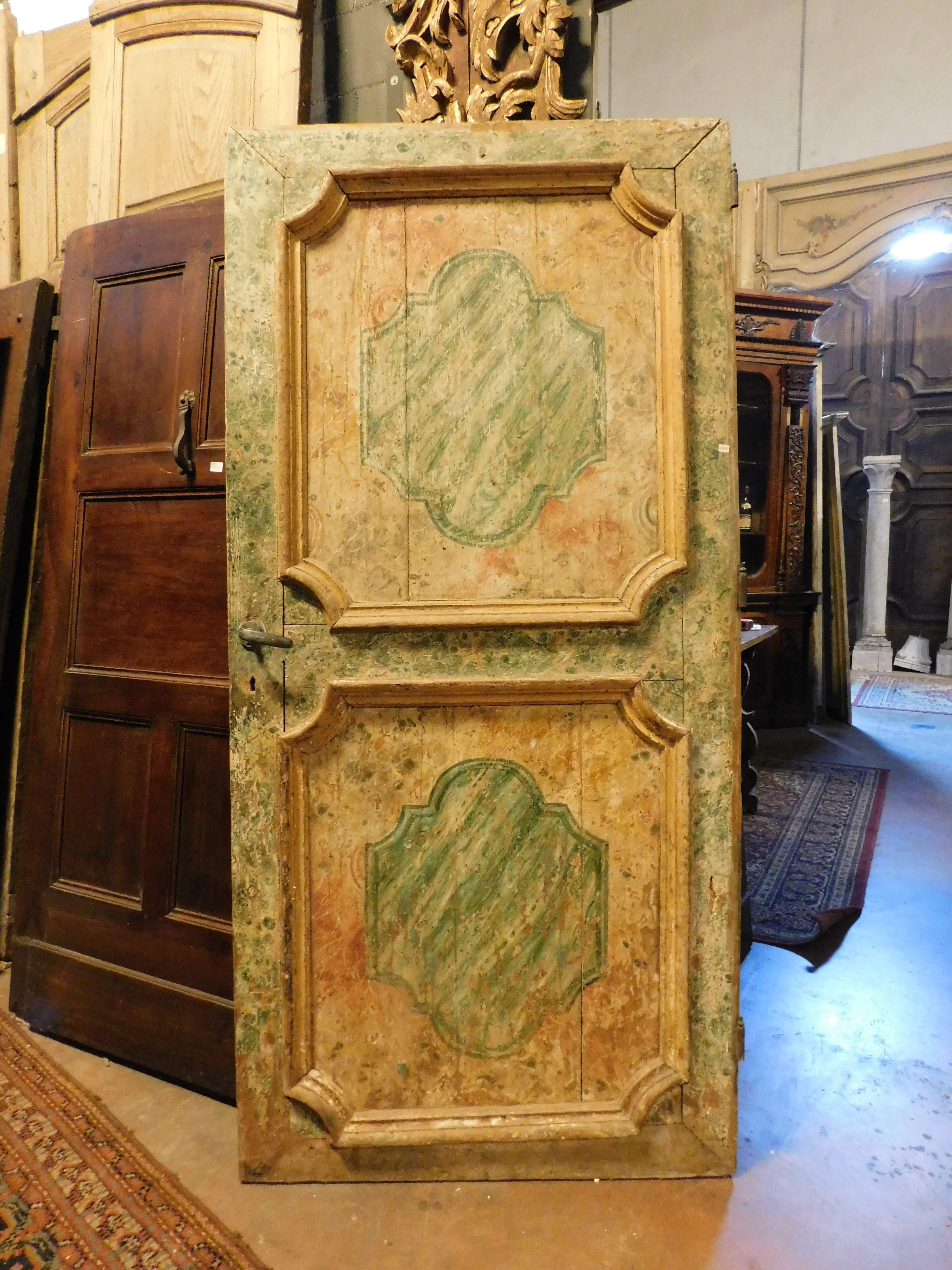 Hand-Painted Interior old Door in lacquered wood with faux marble effect, Naples For Sale
