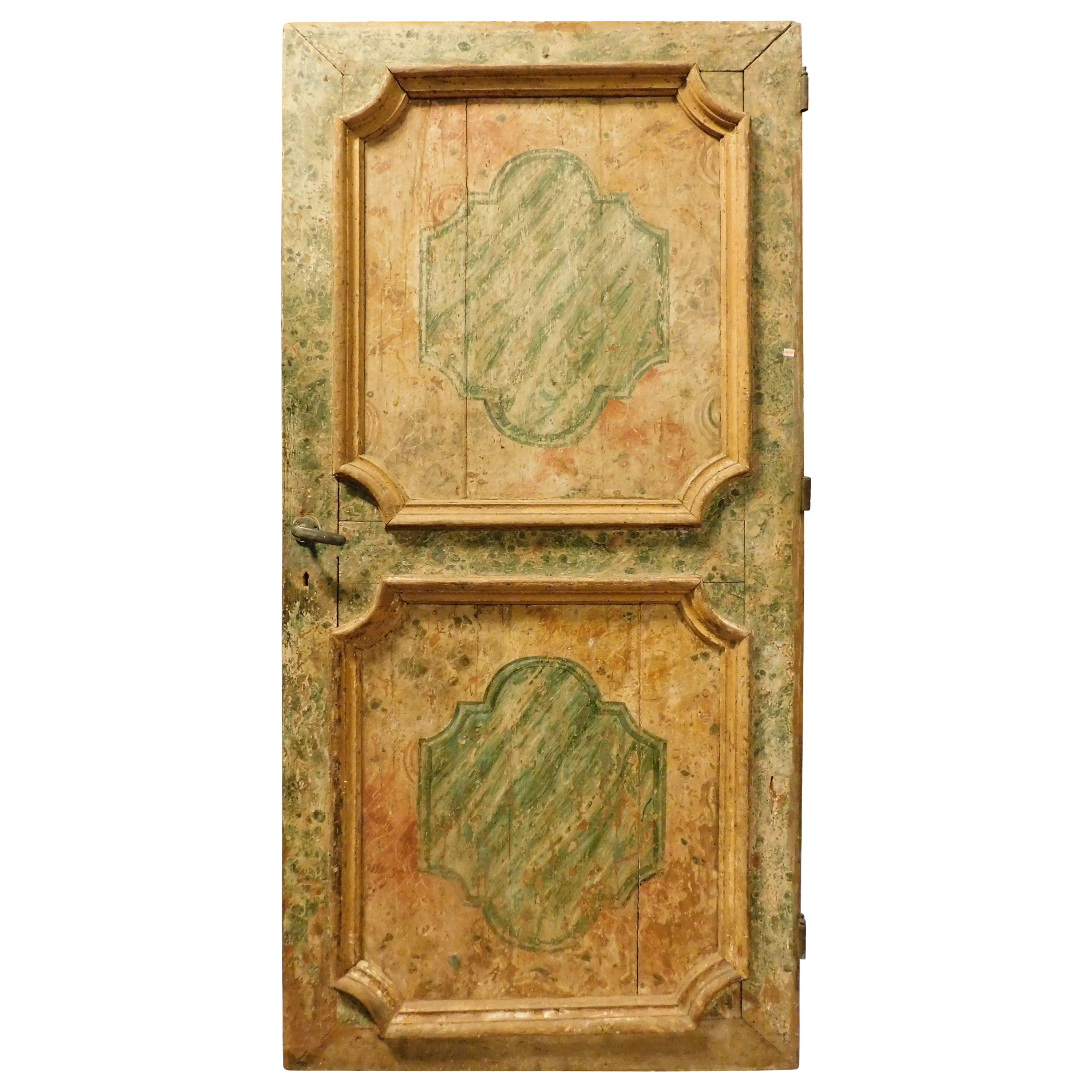 Porta antica per interni in legno laccato con effetto finto marmo, Wood