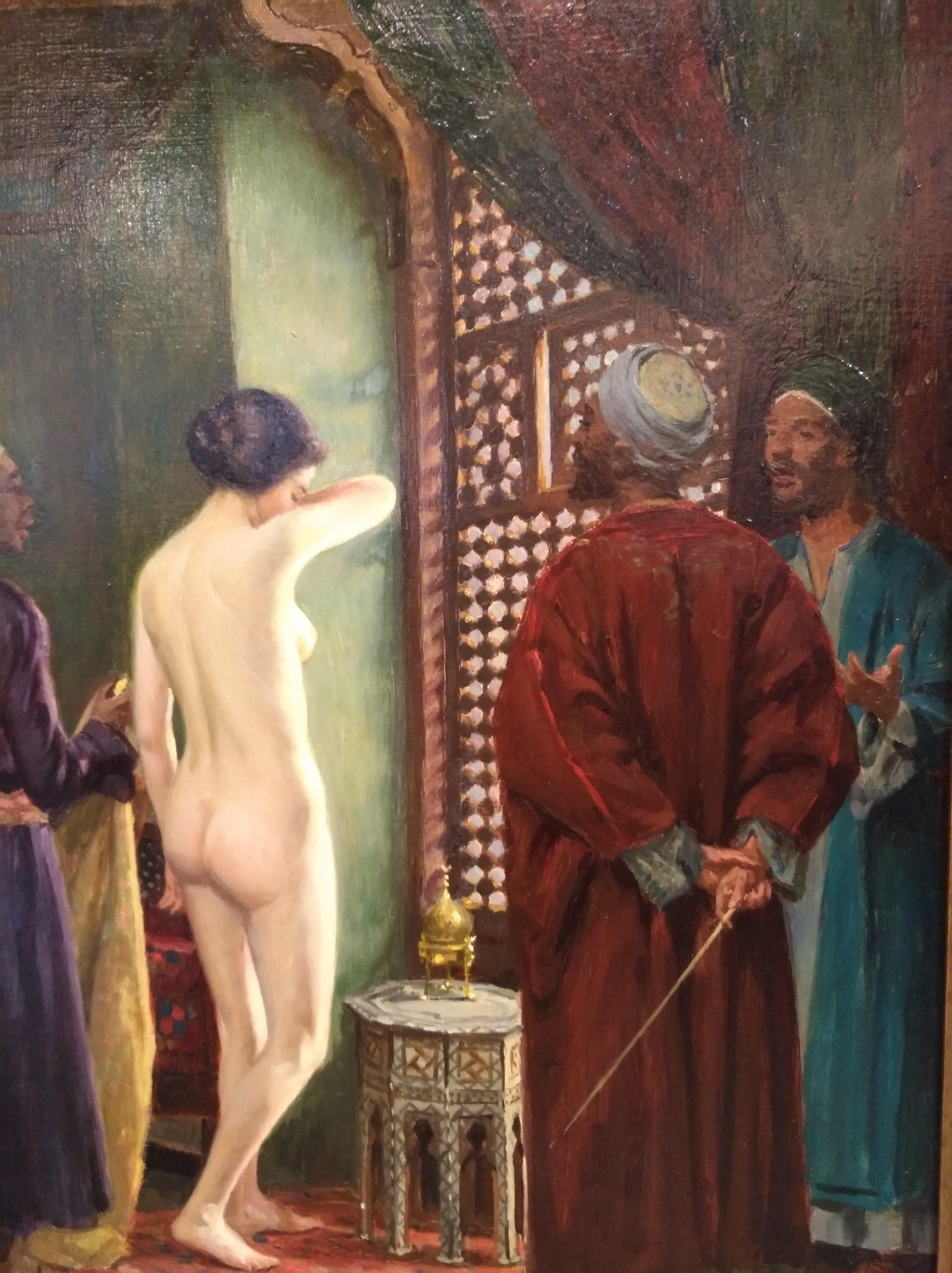 Interior Orientalist, Alberto Rossi Oil, 19th Century the Slave Italian Painting In Good Condition For Sale In Rome, Italy