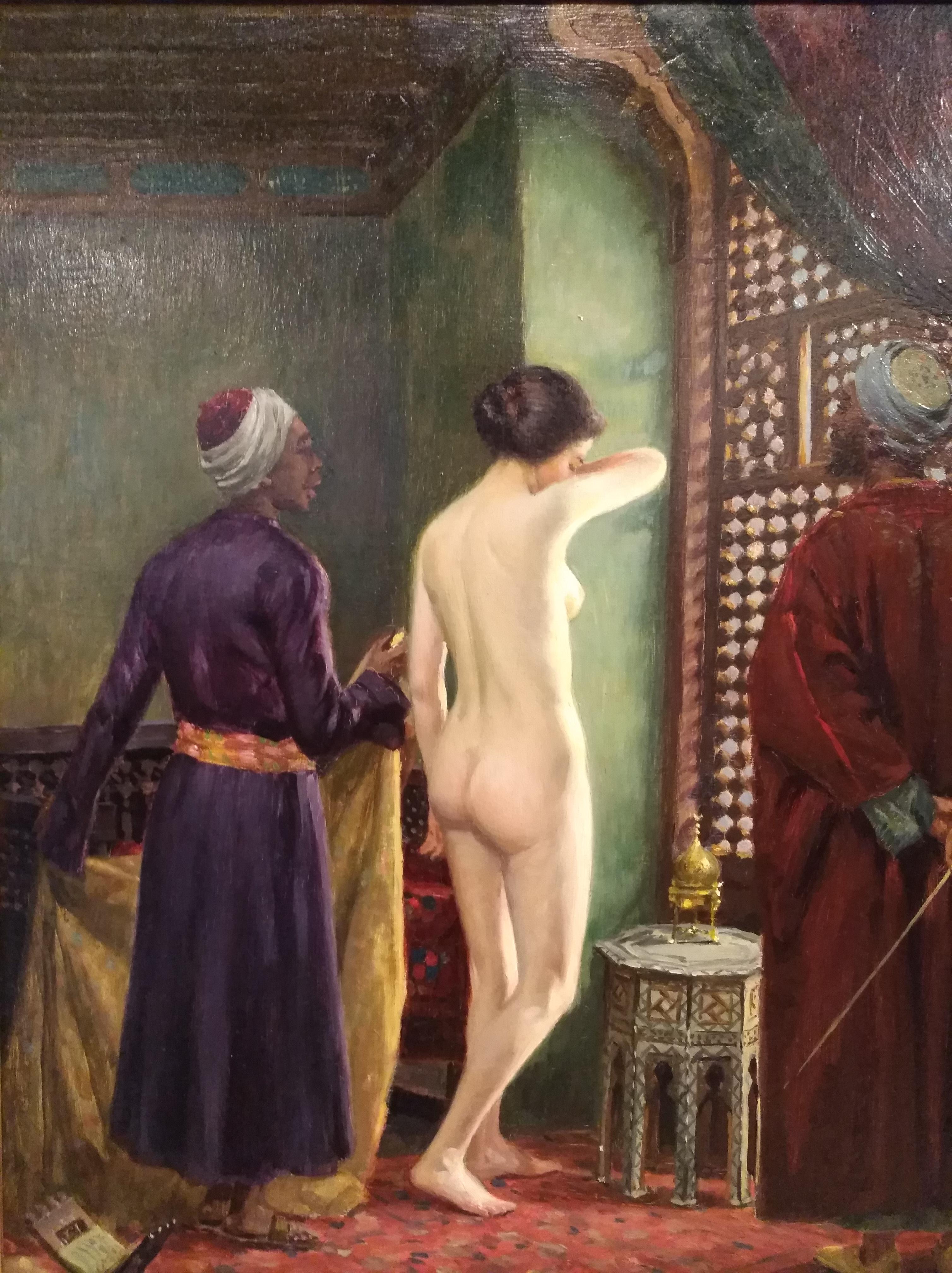 Early 20th Century Interior Orientalist, Alberto Rossi Oil, 19th Century the Slave Italian Painting For Sale