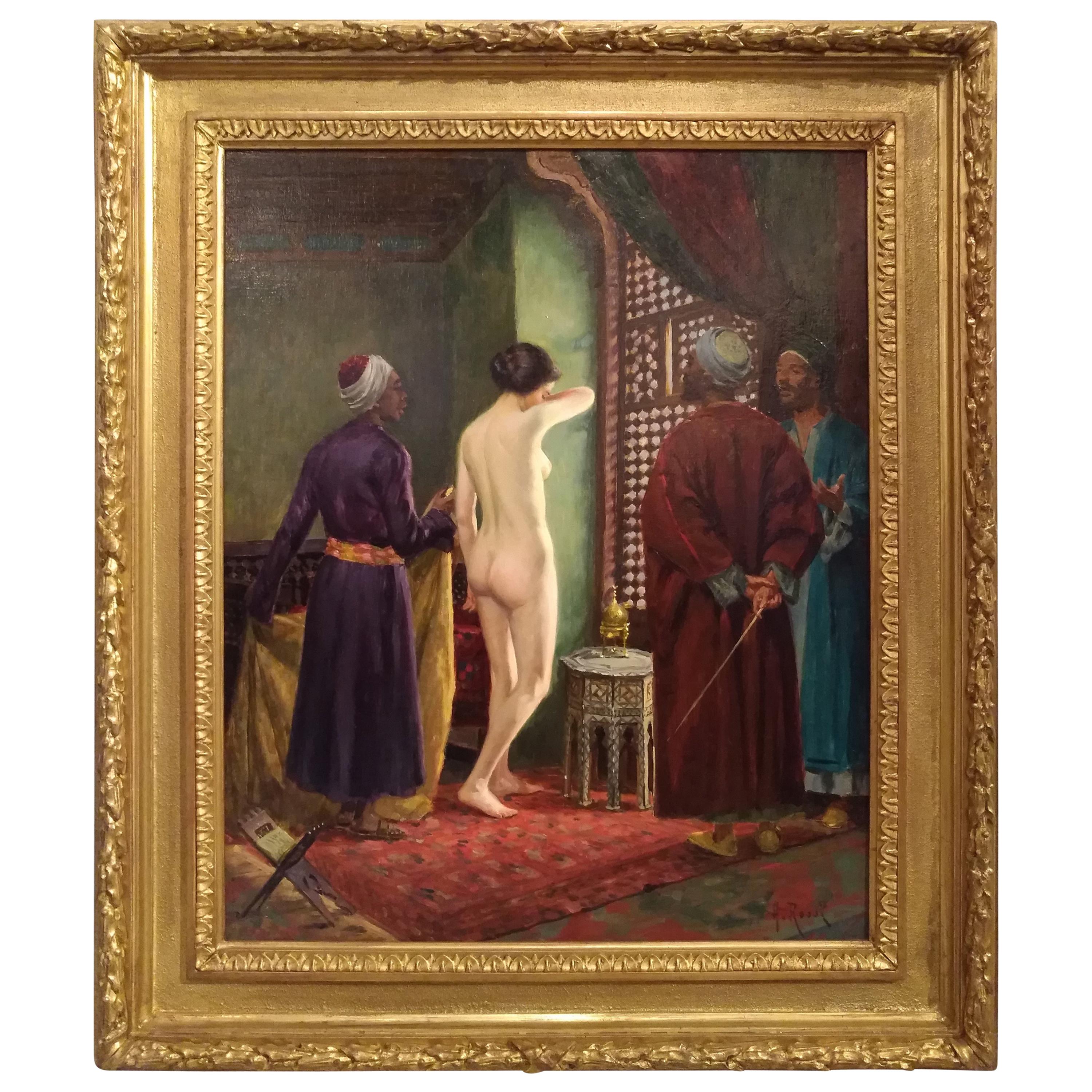 Interior Orientalist, Alberto Rossi Oil, 19th Century the Slave Italian Painting For Sale