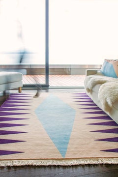 Rug Interior Blue - Modern Geometrical Violet Purple Pale Coral Wool Carpets