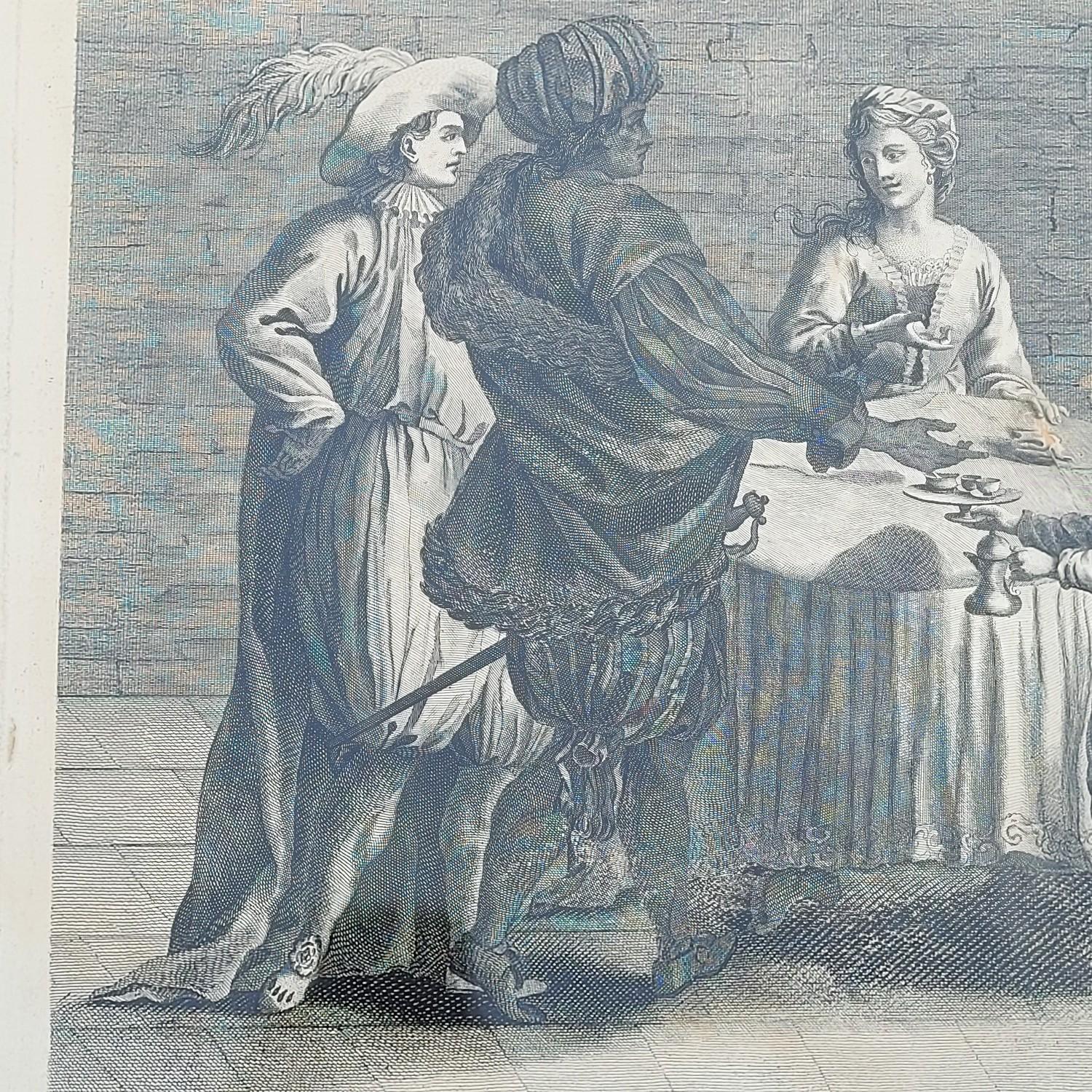 Innenraumszene, gerahmter Kupferstich, 19. Jahrhundert (Italienisch) im Angebot