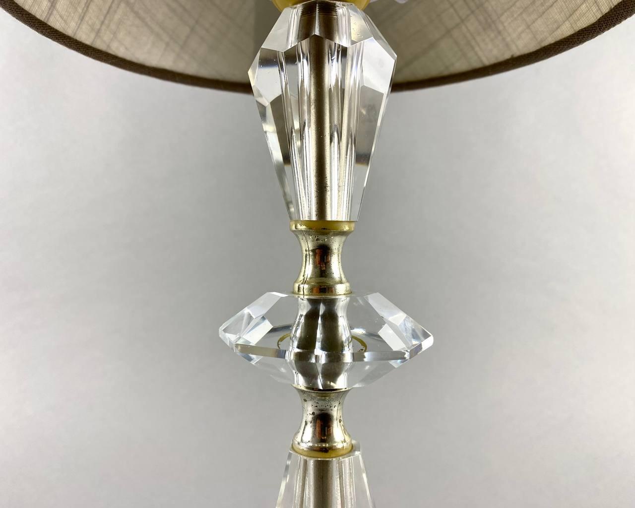 Interior Vintage Table Lamp With New Shade  Table Lamp In Transparent Glass In Good Condition For Sale In Bastogne, BE