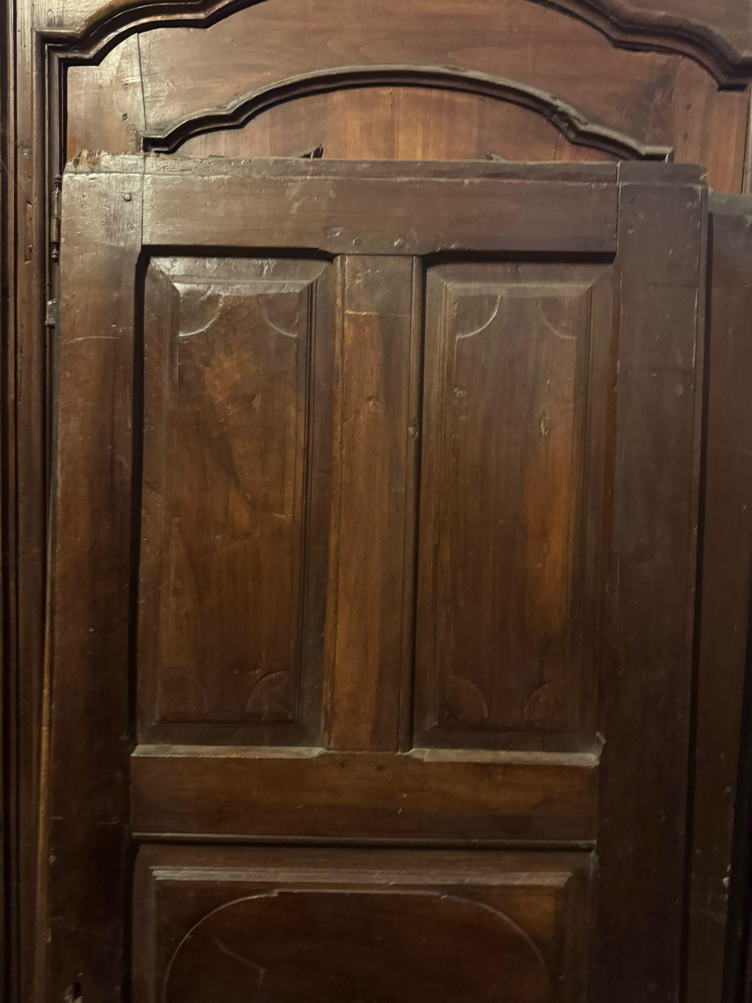 Italian Interior walnut door with carved panels, Italy For Sale