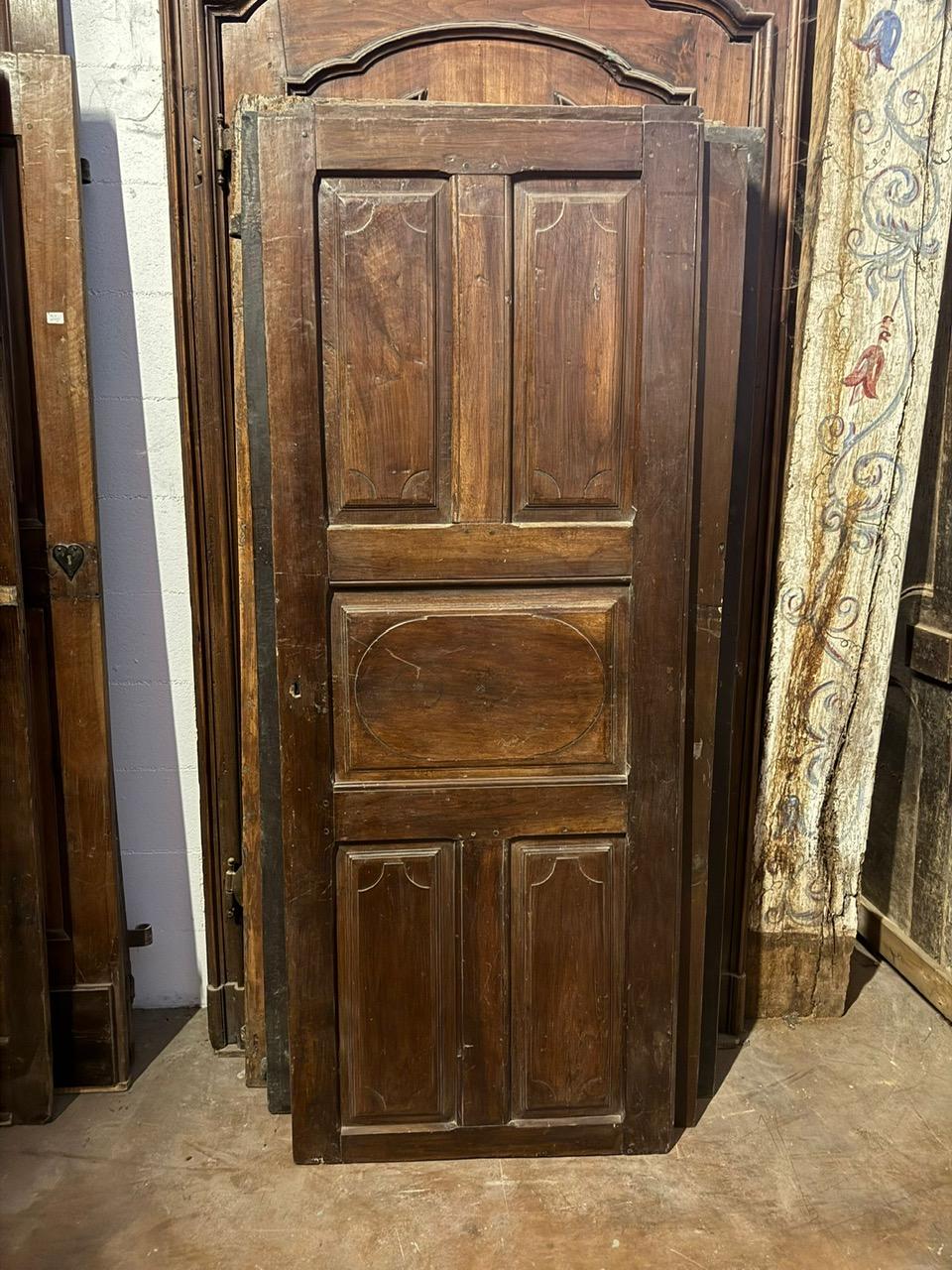 Hand-Carved Interior walnut door with carved panels, Italy For Sale