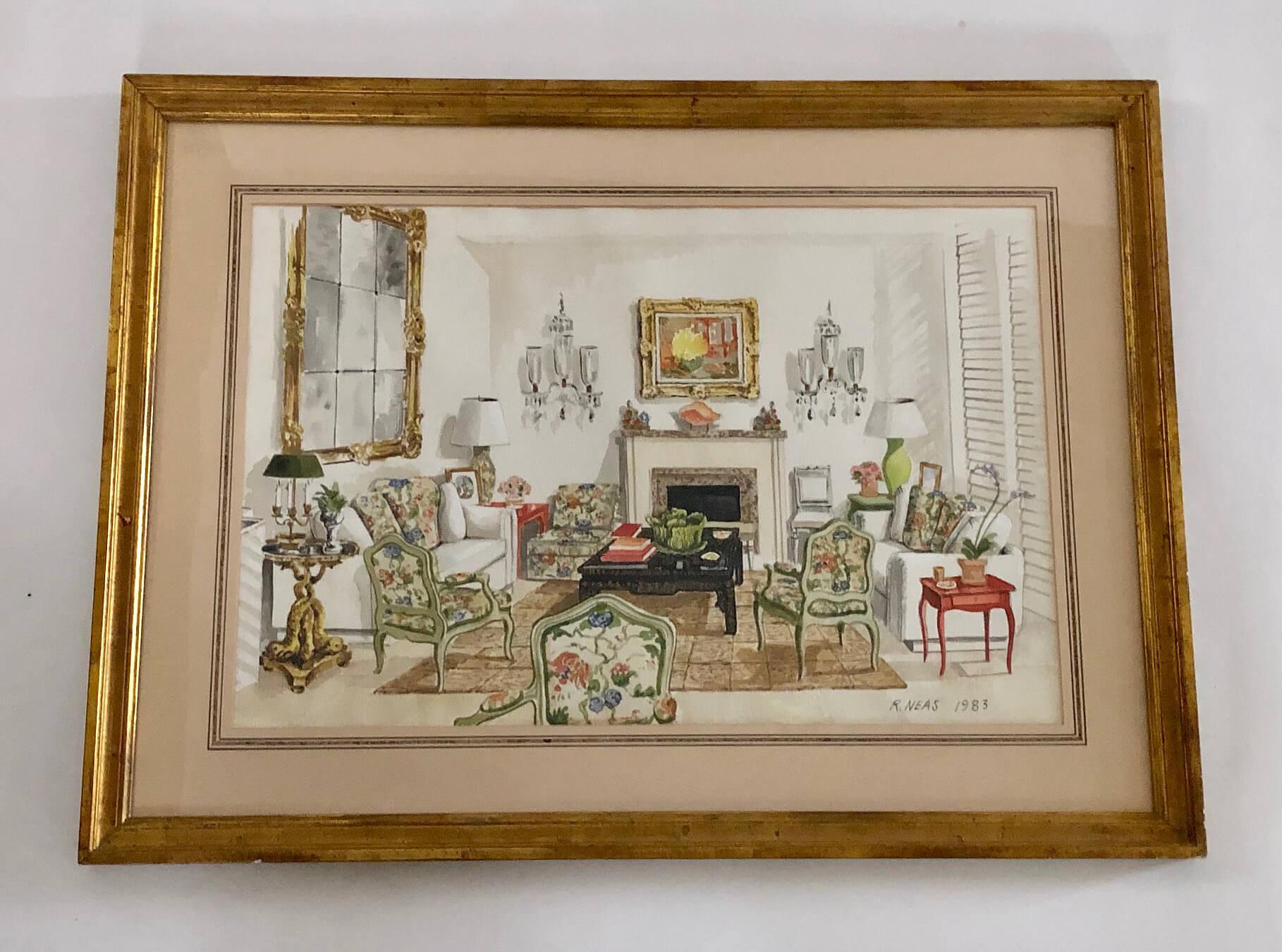 Interior Watercolor by Designer Richard Lowell Neas, 1983 1