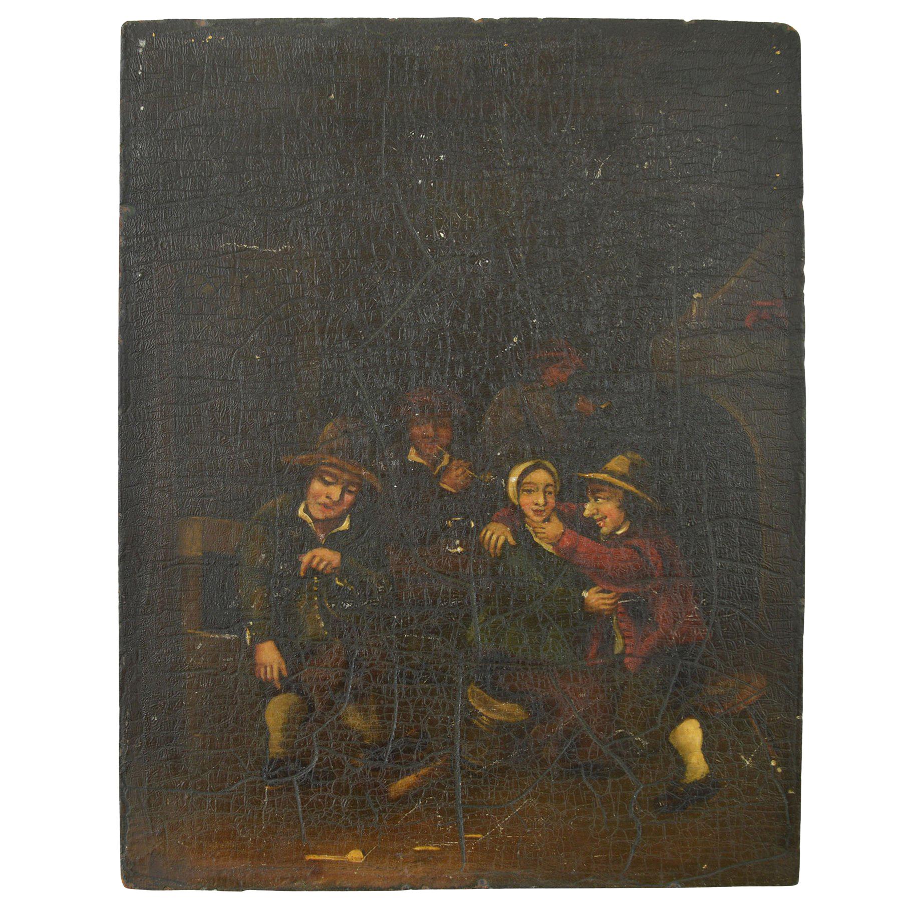 Interior with Bucolic Figures, Oil on Panel, Dutch, 19th Century