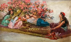 Interior with Oriental Women Luzzi Italian Oil Orientalism 19th Century