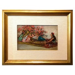 Interior with Oriental Women Luzzi Italian Oil Orientalism 19th Century