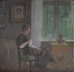 Interior with Sewing Woman by the Window, Niels Holsøe, circa 1920