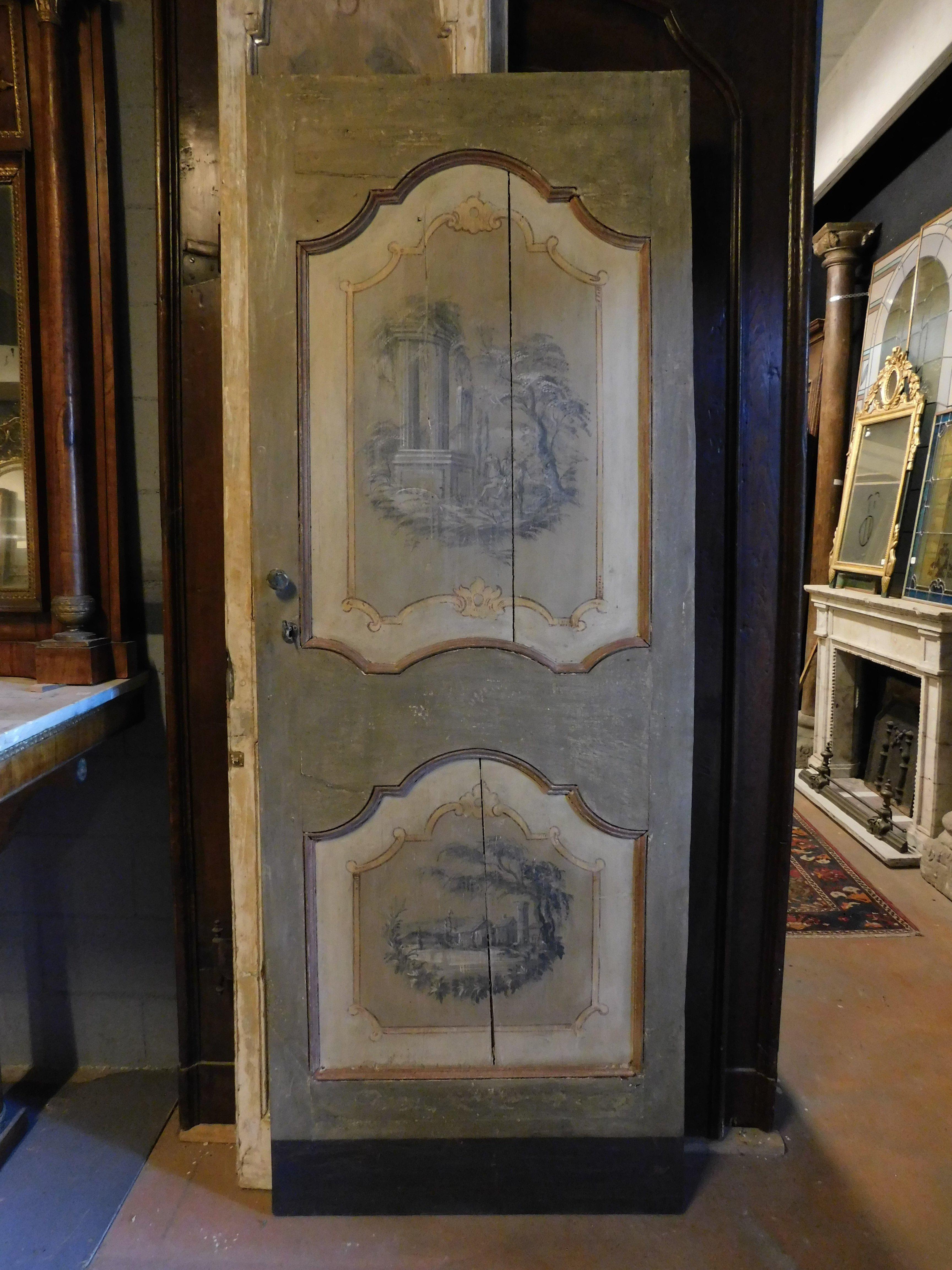 Interieur-Holztür mit Landschaften bemalt, Italien (Italienisch) im Angebot