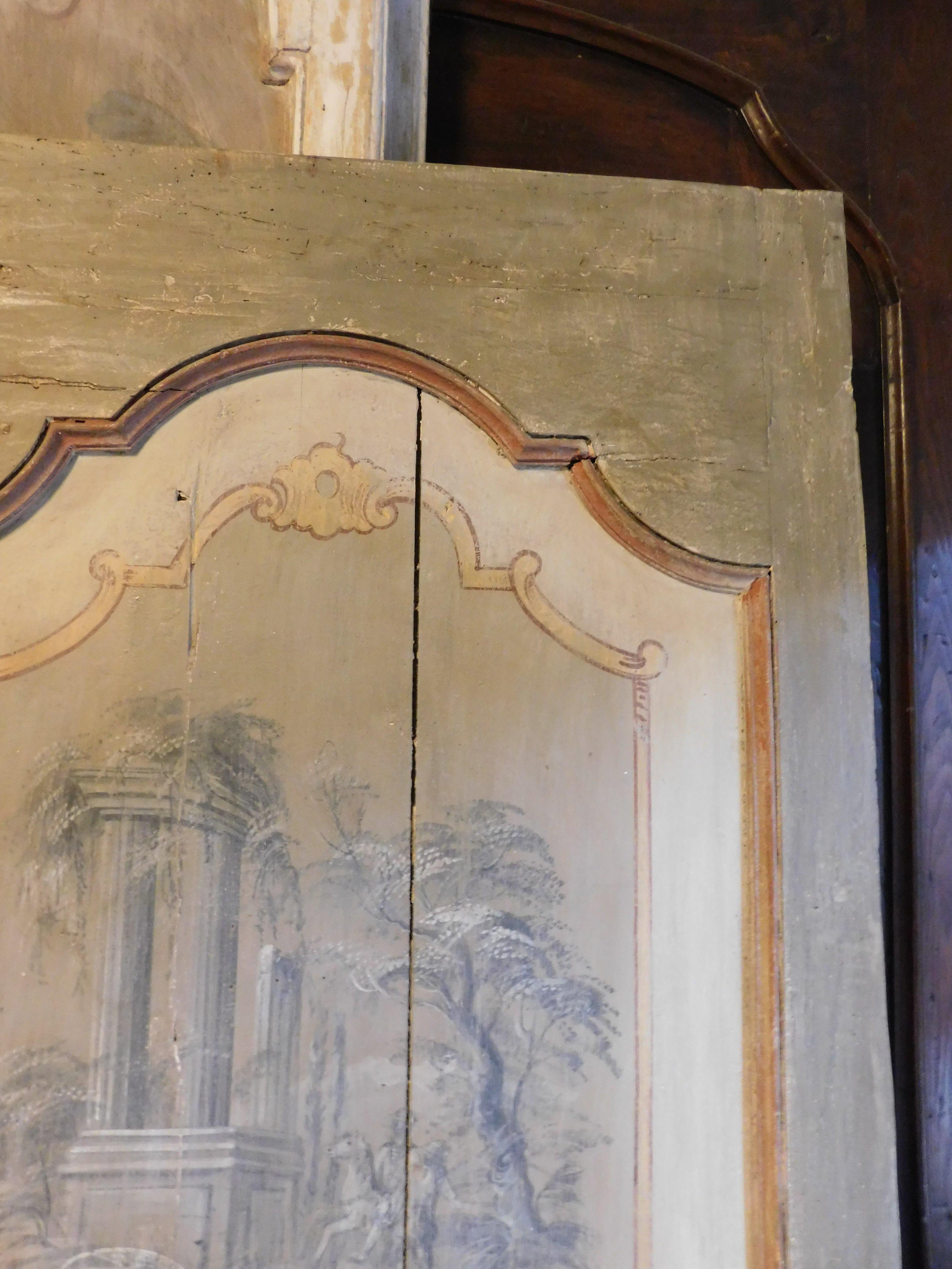 Interieur-Holztür mit Landschaften bemalt, Italien (Pappelholz) im Angebot
