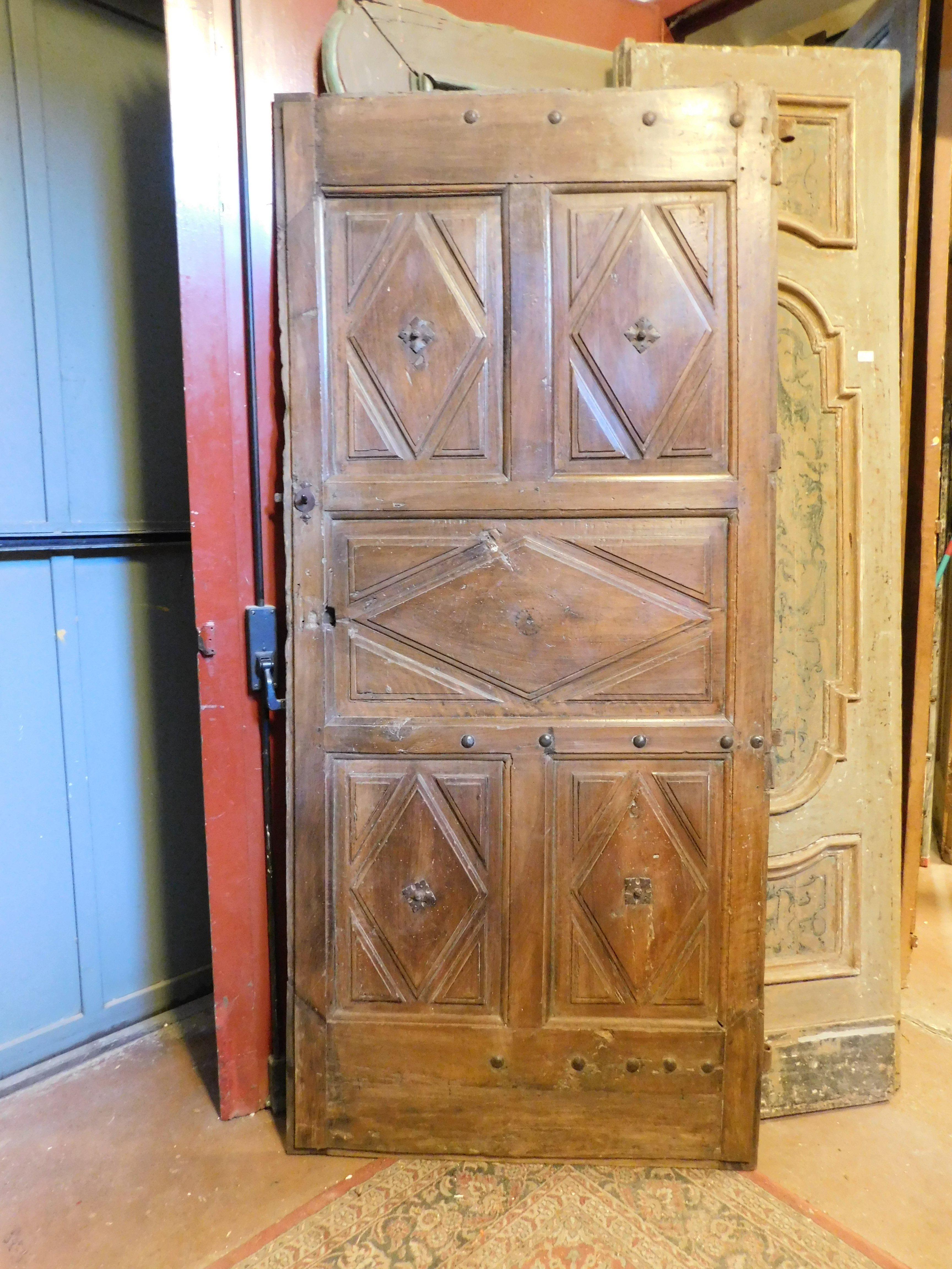 18th Century and Earlier Interior wooden door with diamond-shaped carved panels, Italy For Sale