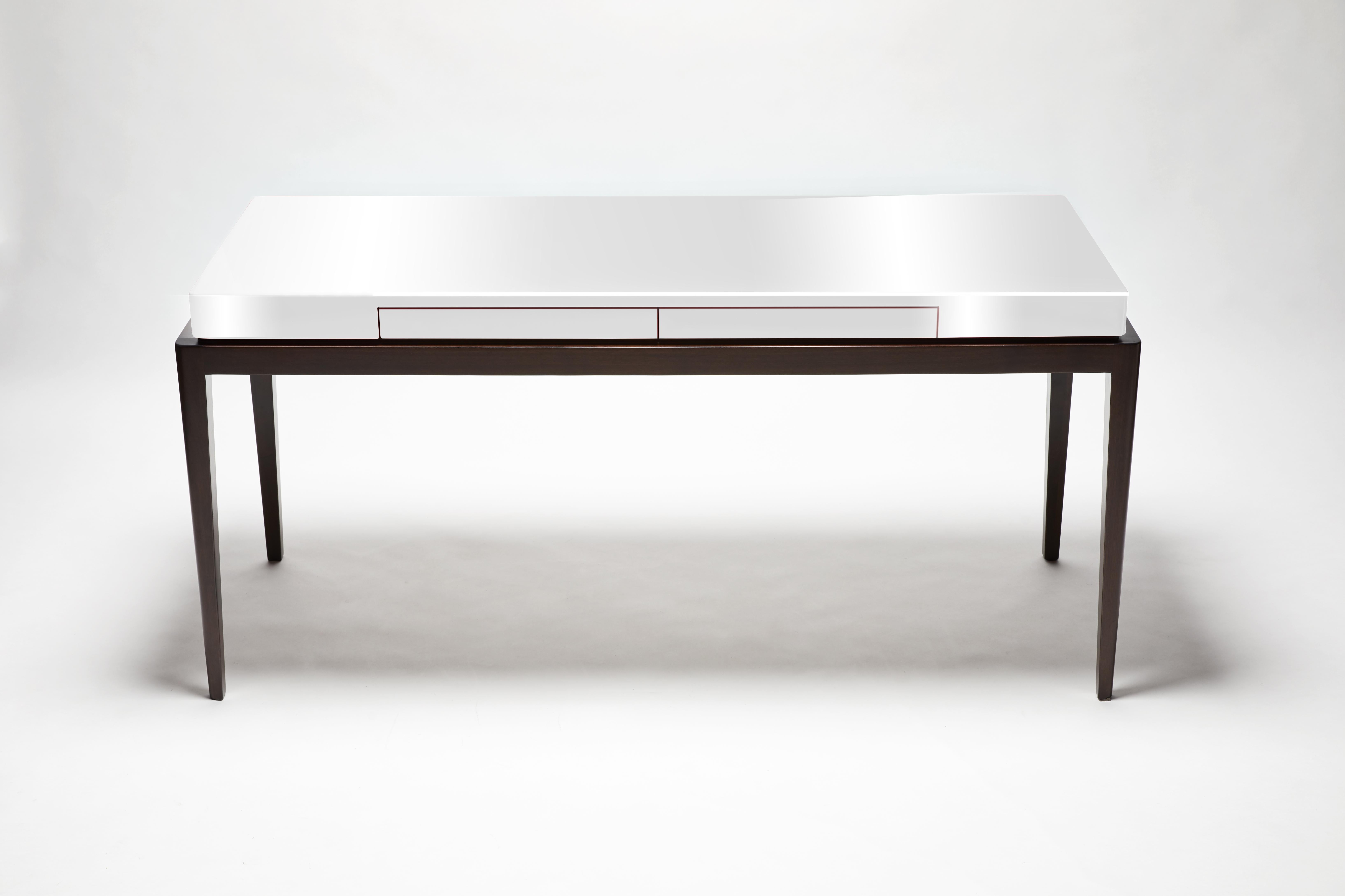 Desk, TARA by Reda Amalou, 2019, Orange Lacquer Top, Walnut, 160cm For Sale 3