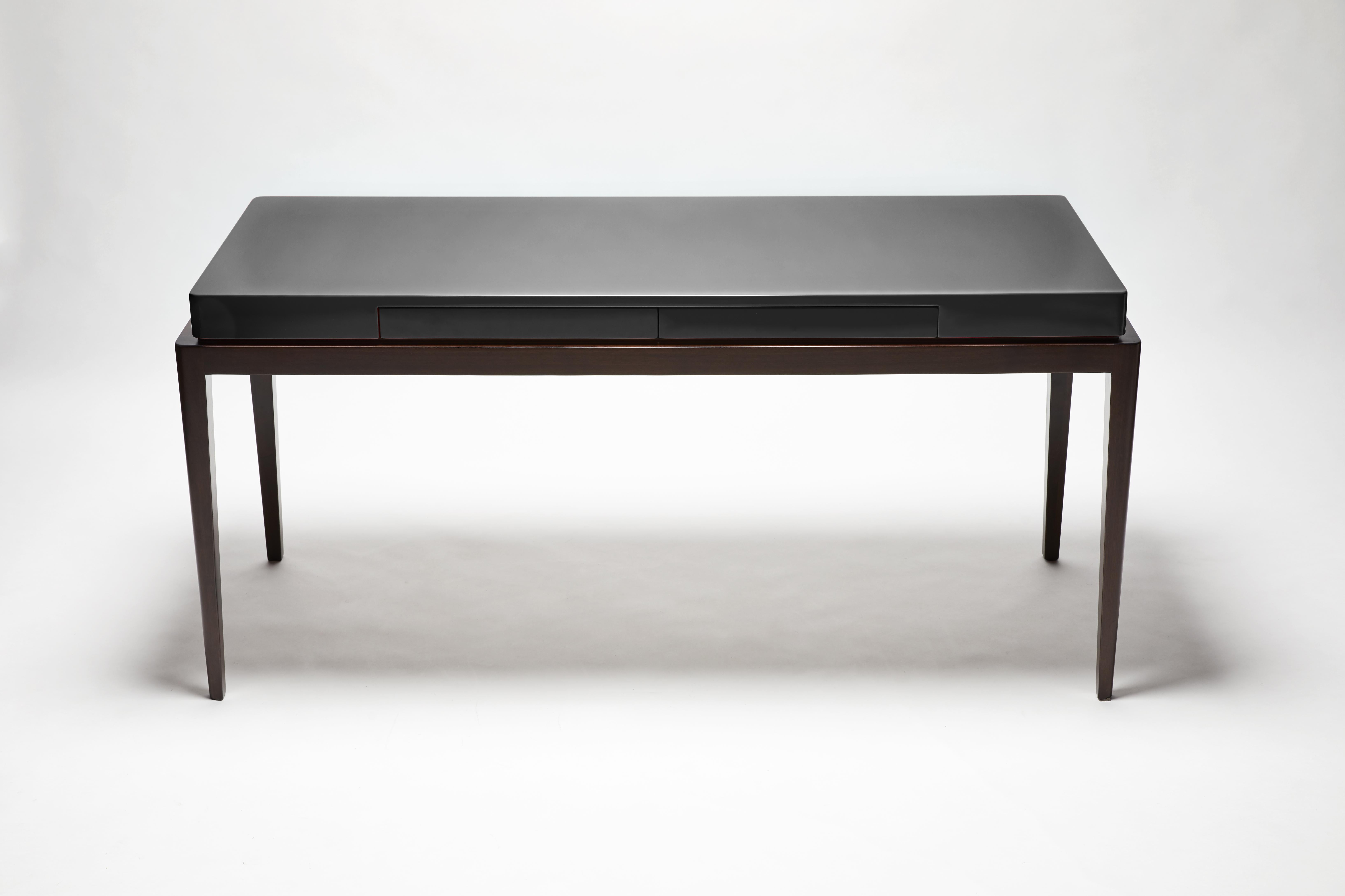 Desk, TARA by Reda Amalou, 2019, Orange Lacquer Top, Walnut, 160cm For Sale 5