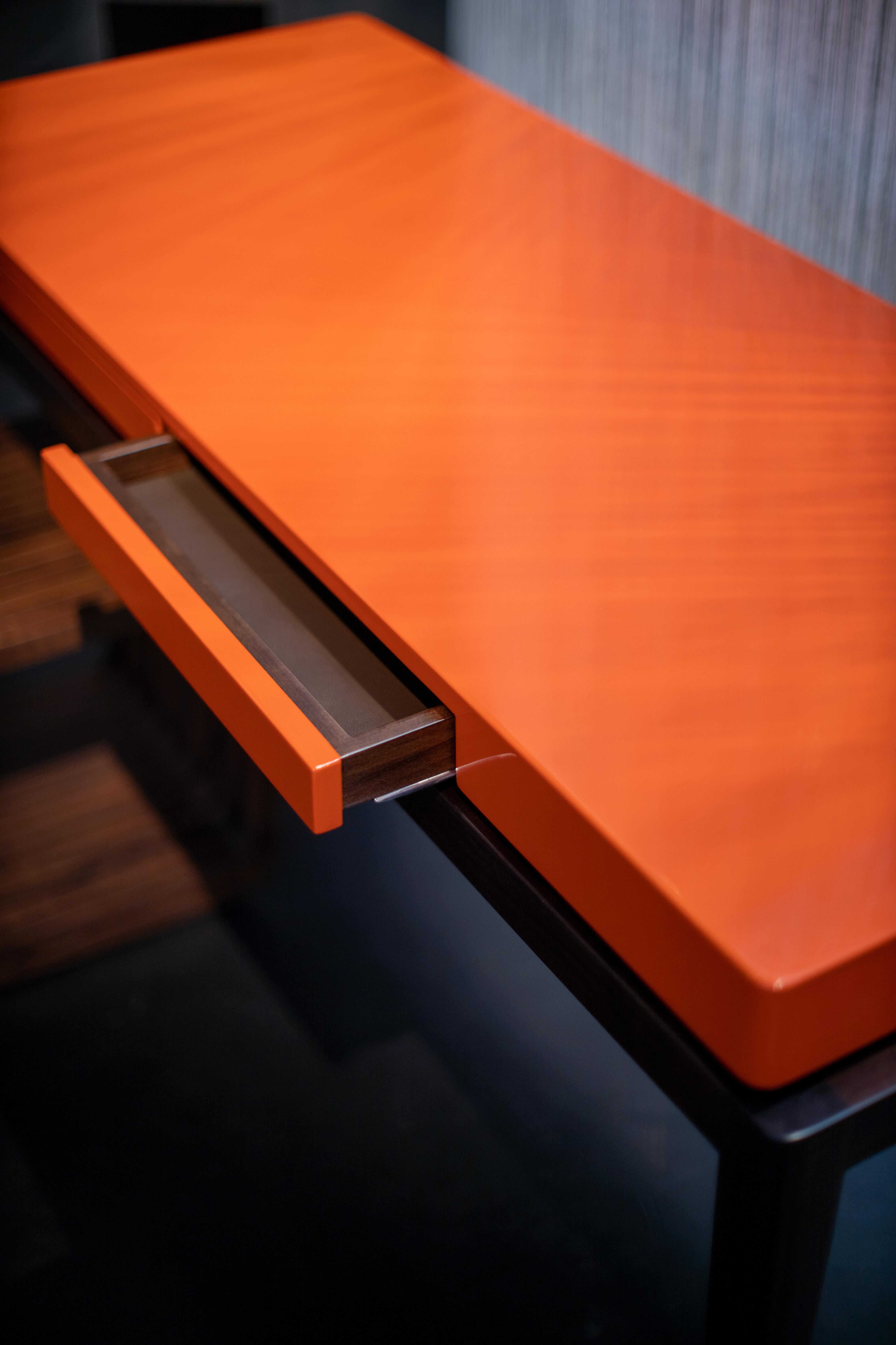 Desk, TARA by Reda Amalou, 2019, Orange Lacquer Top, Walnut, 160cm For Sale 2