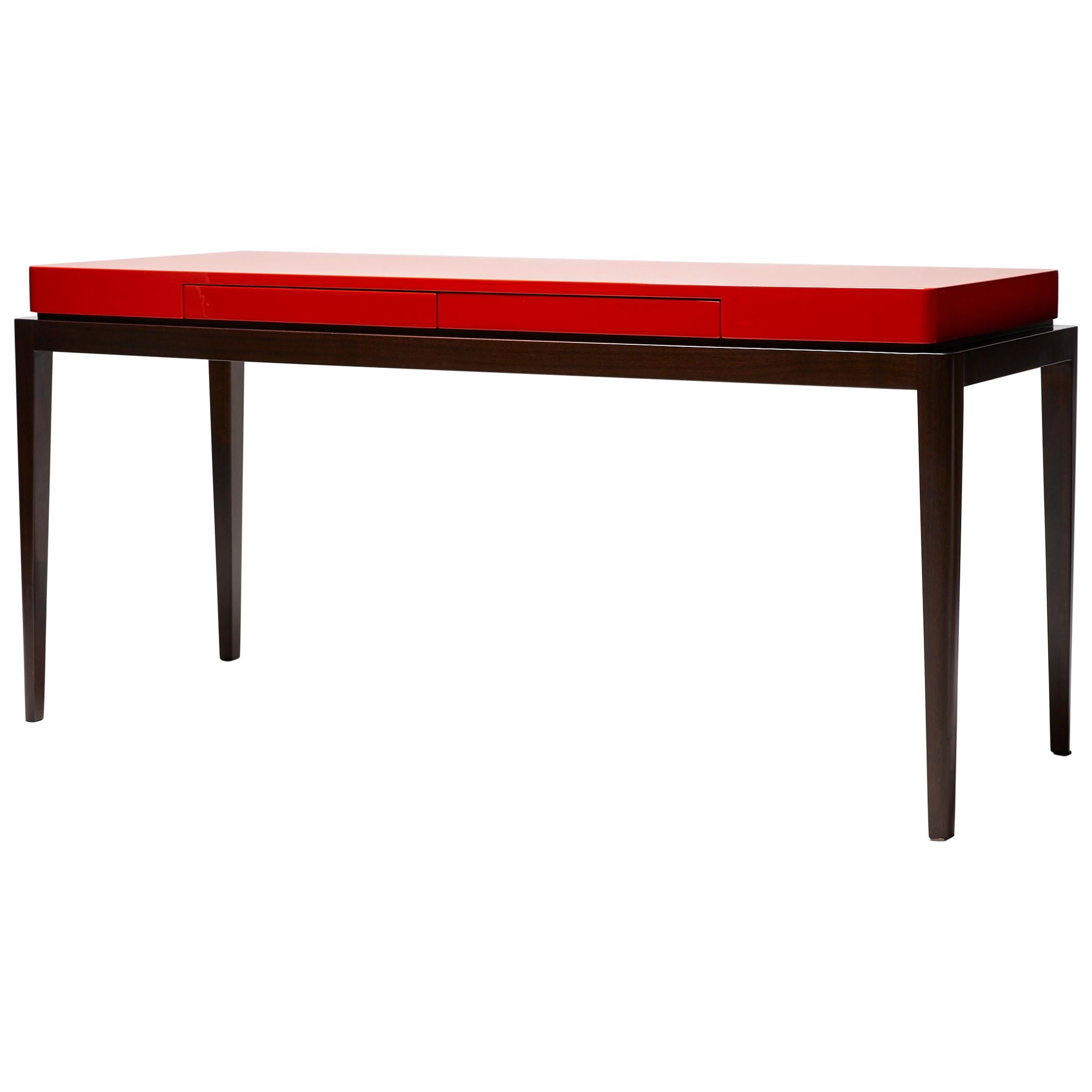 Desk, TARA by Reda Amalou, 2019, Orange Lacquer Top, Walnut, 140cm