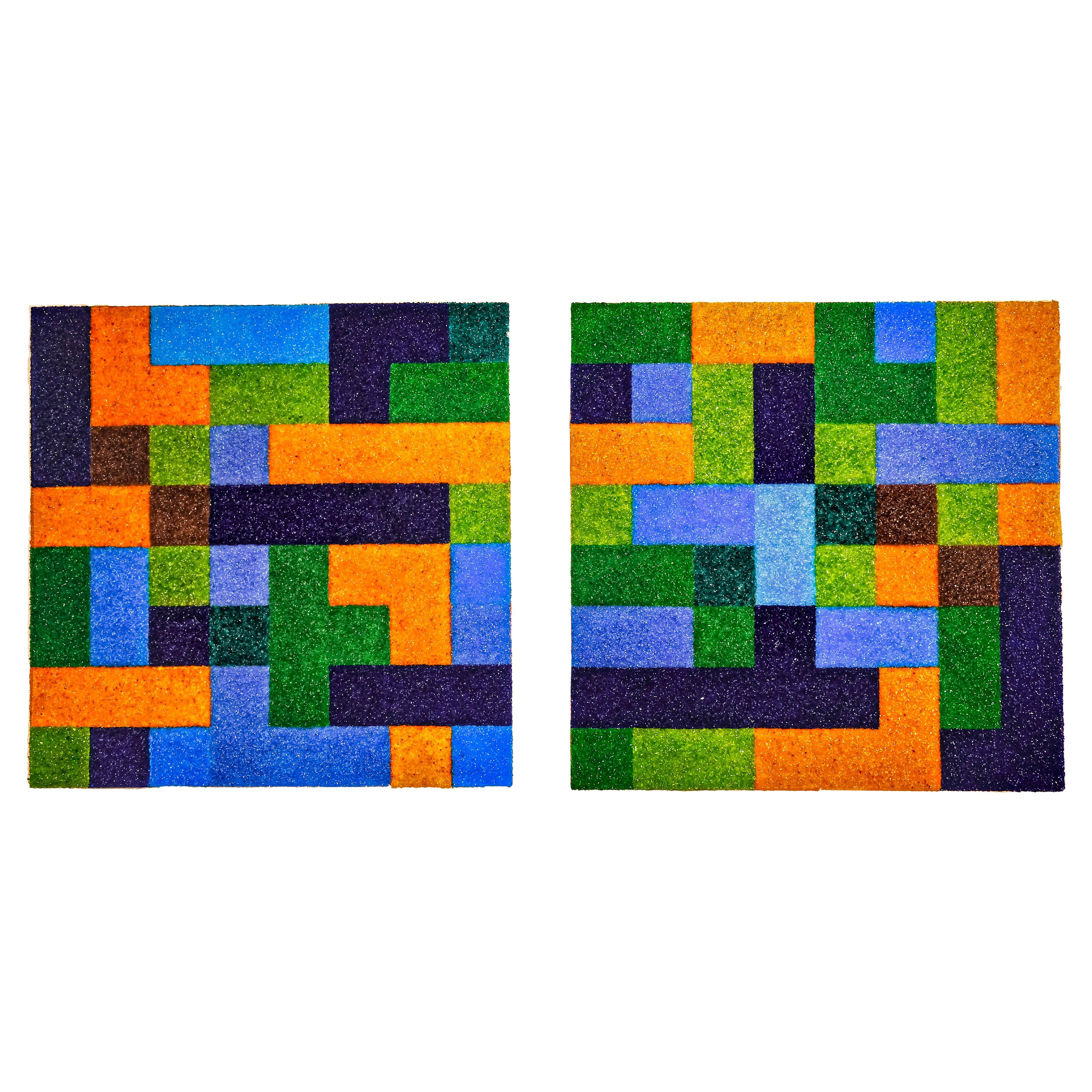 "Interlaced" Two Piece Wall Art In Murano Glass Crystals And Resin