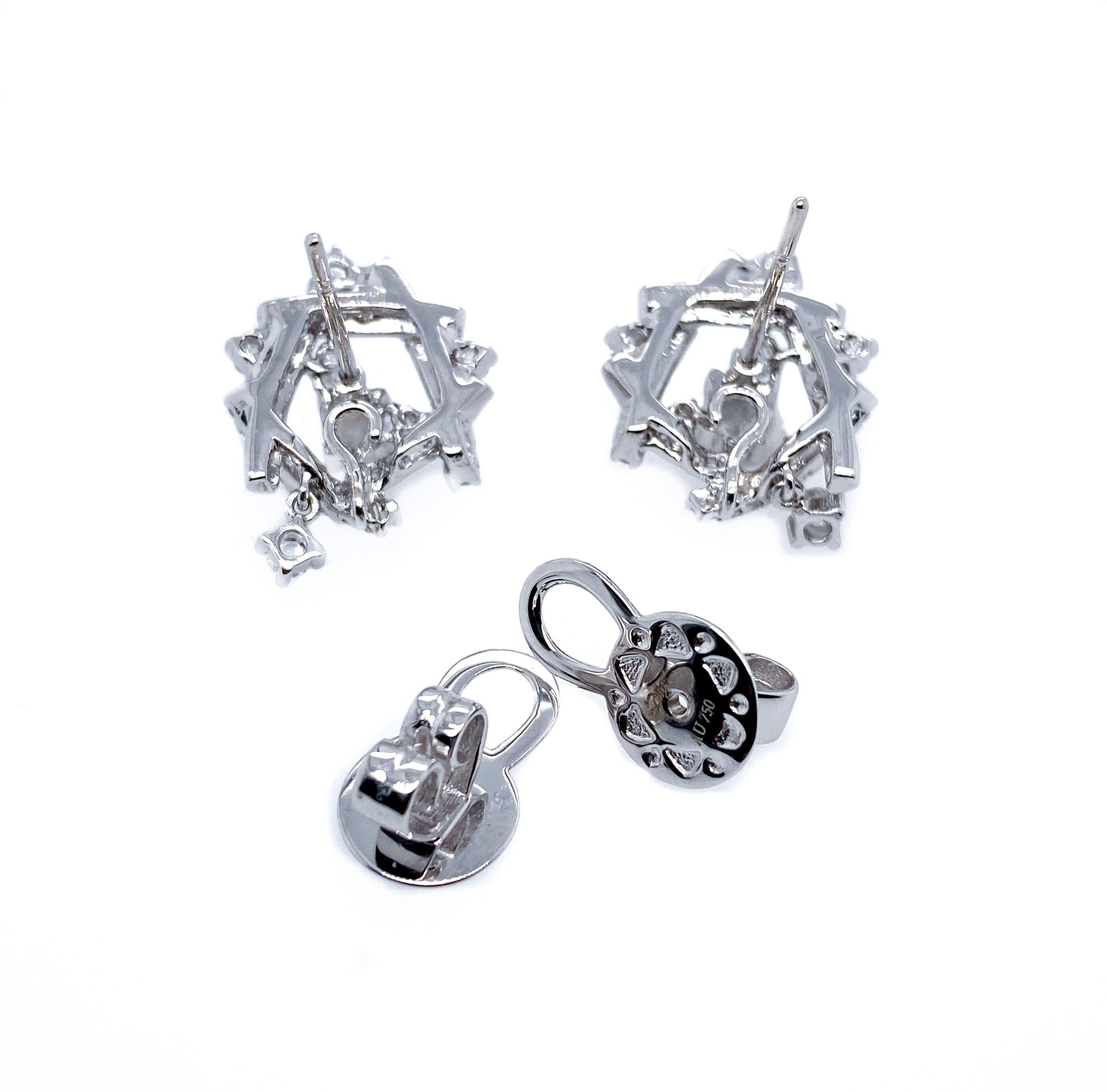 Old Mine Cut Interlaced White Diamond Earrings in 18 Karat White Gold