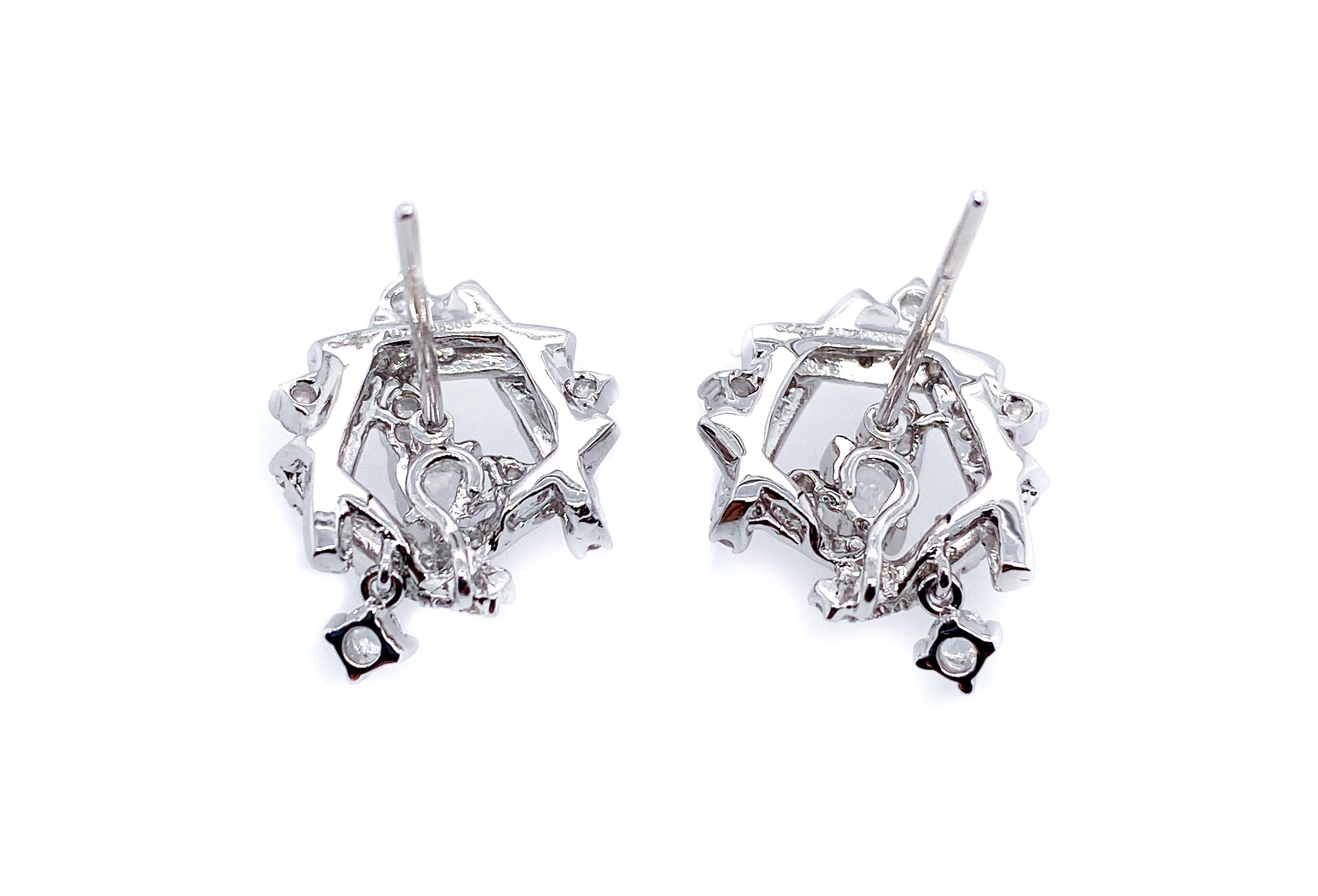 Artisan Interlaced White Diamond Earrings in 18 Karat White Gold For Sale