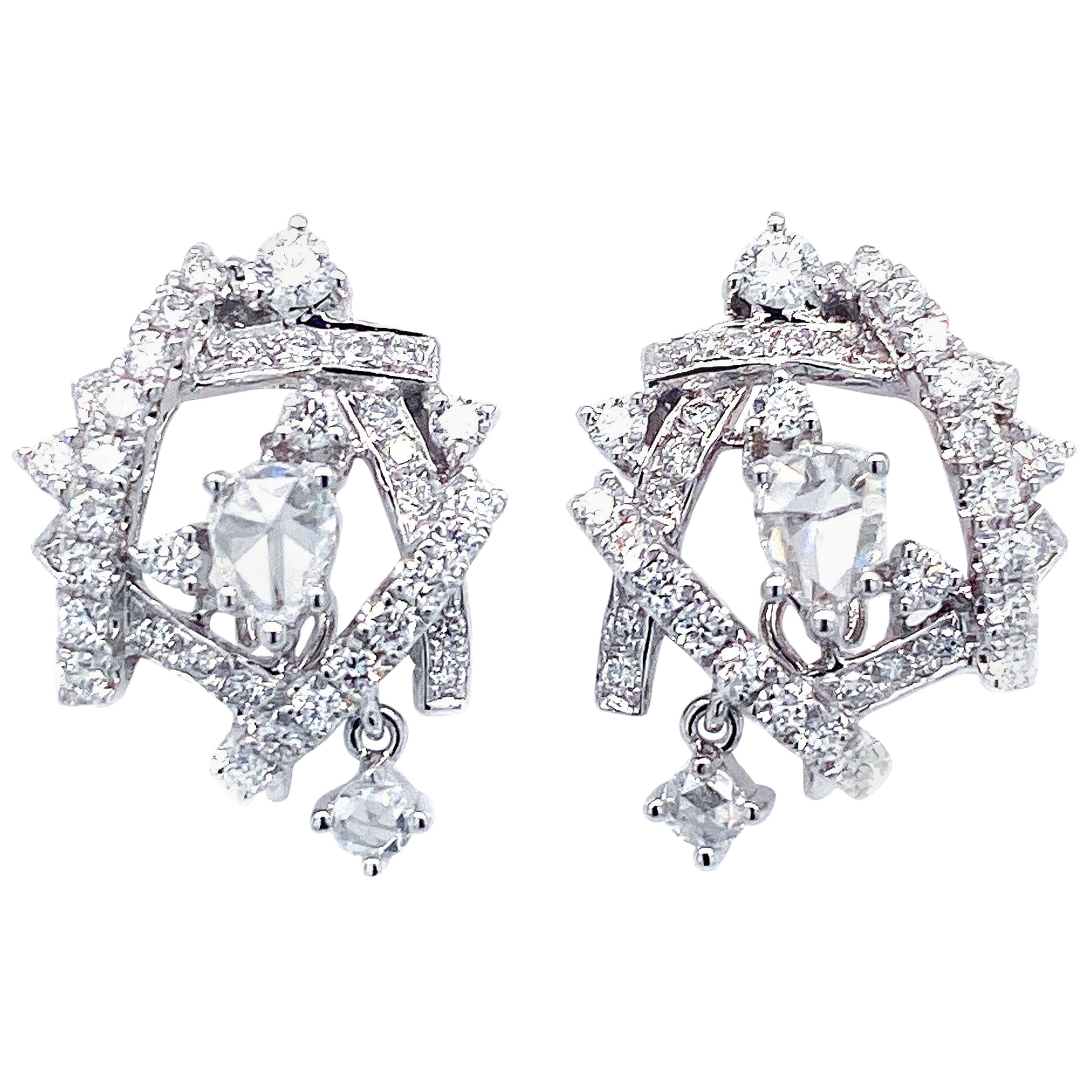 Interlaced White Diamond Earrings in 18 Karat White Gold For Sale