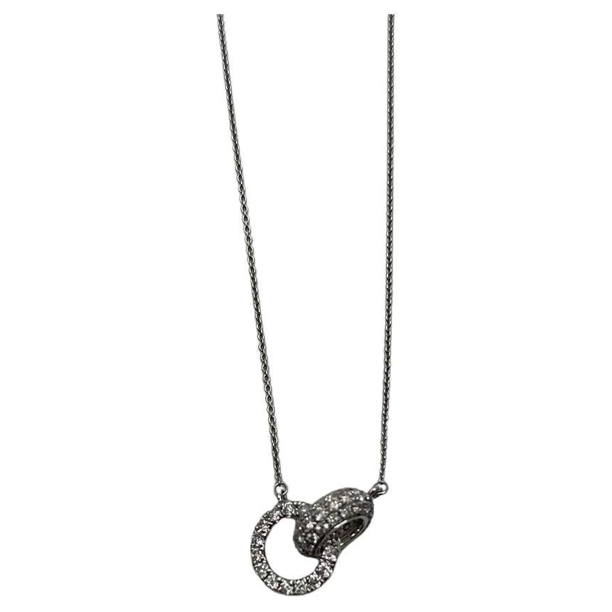 Interlocking Circle Rings Diamonds Halo Motif 18K White Gold Pendant Necklace