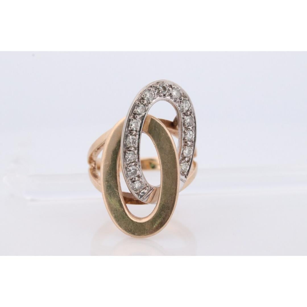 Vintage

Gemstone: Diamond

Spectacular Ring.

14k Yellow and White Gold encrusted with diamonds.

Interlocking Circles representing 2 joined lives or souls forever.

Details:
Size 6.5
7.6 Grams total weight
2mm diamonds. Total 0.42ctw
VS