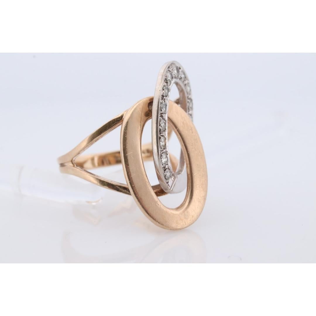 Women's Interlocking Circles Ring. 14k Diamond Encrusted Double Circles of life. Joined For Sale