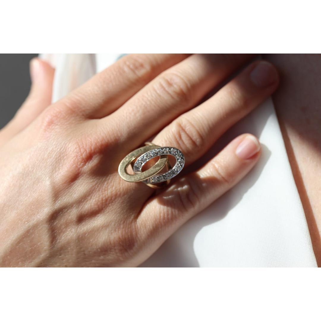 Interlocking Circles Ring. 14k Diamond Encrusted Double Circles of life. Joined For Sale 4