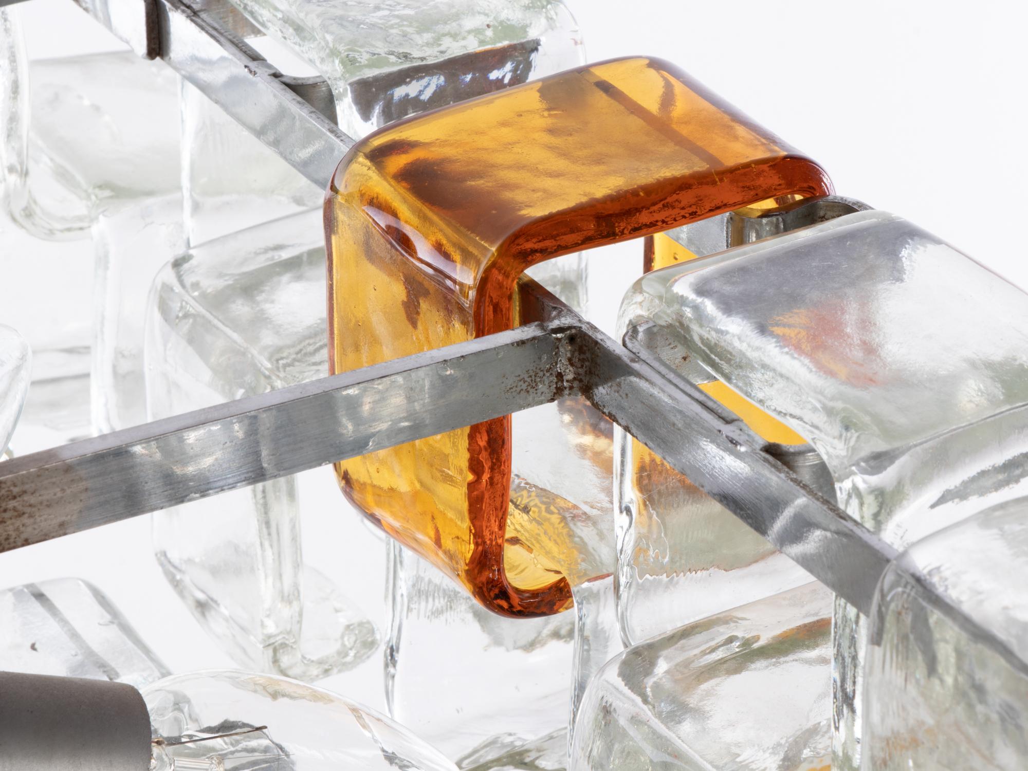 1960 Italy Poliarte Interlocking Chandelier Amber & Clear Murano Glass & Chrome 5