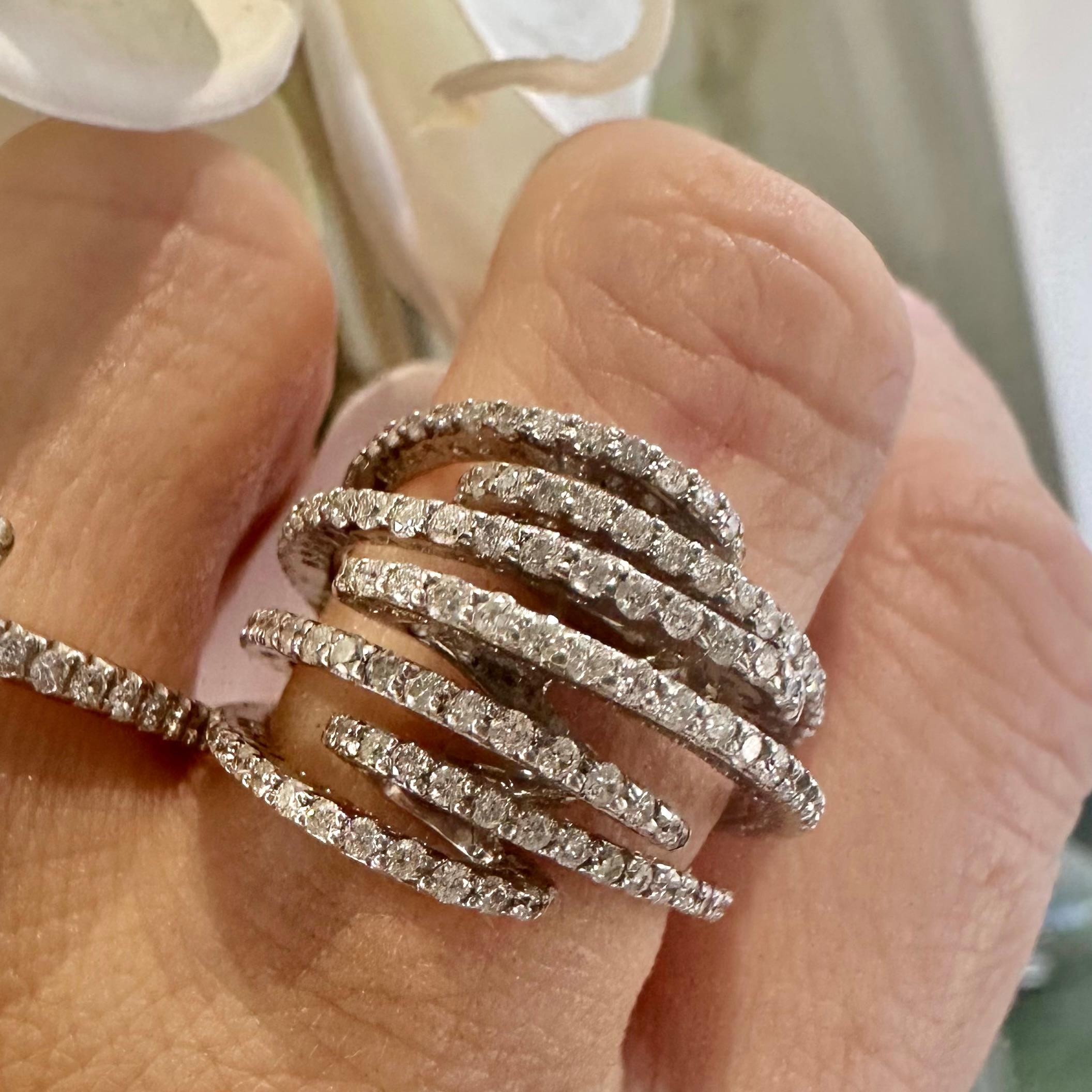 Round Cut Interlocking Diamond Pave in 18 Karat White Gold Ring For Sale