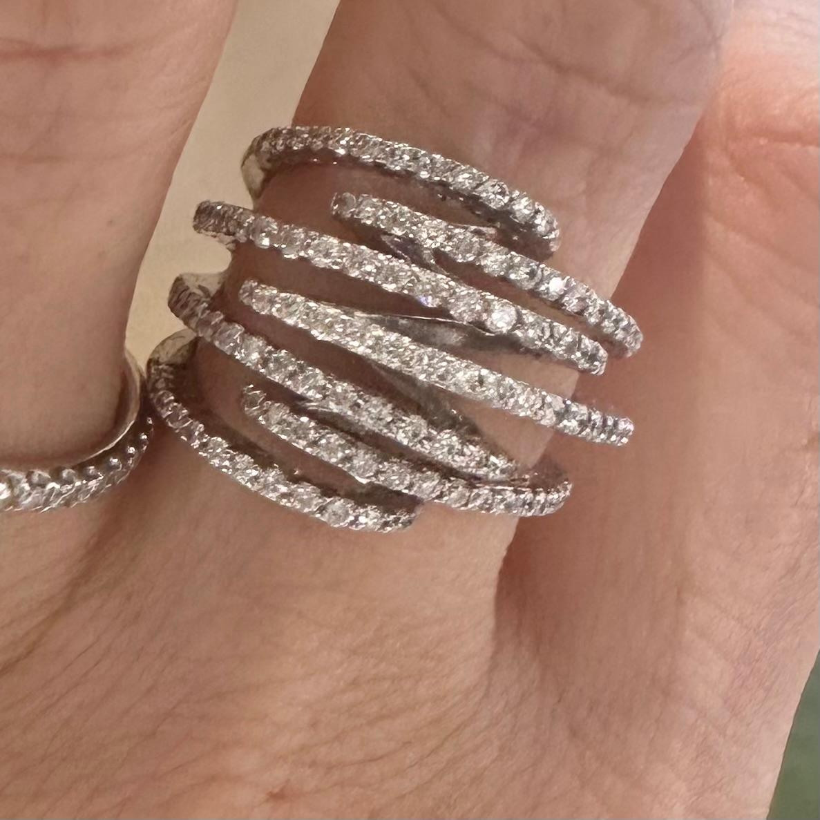 Women's or Men's Interlocking Diamond Pave in 18 Karat White Gold Ring For Sale