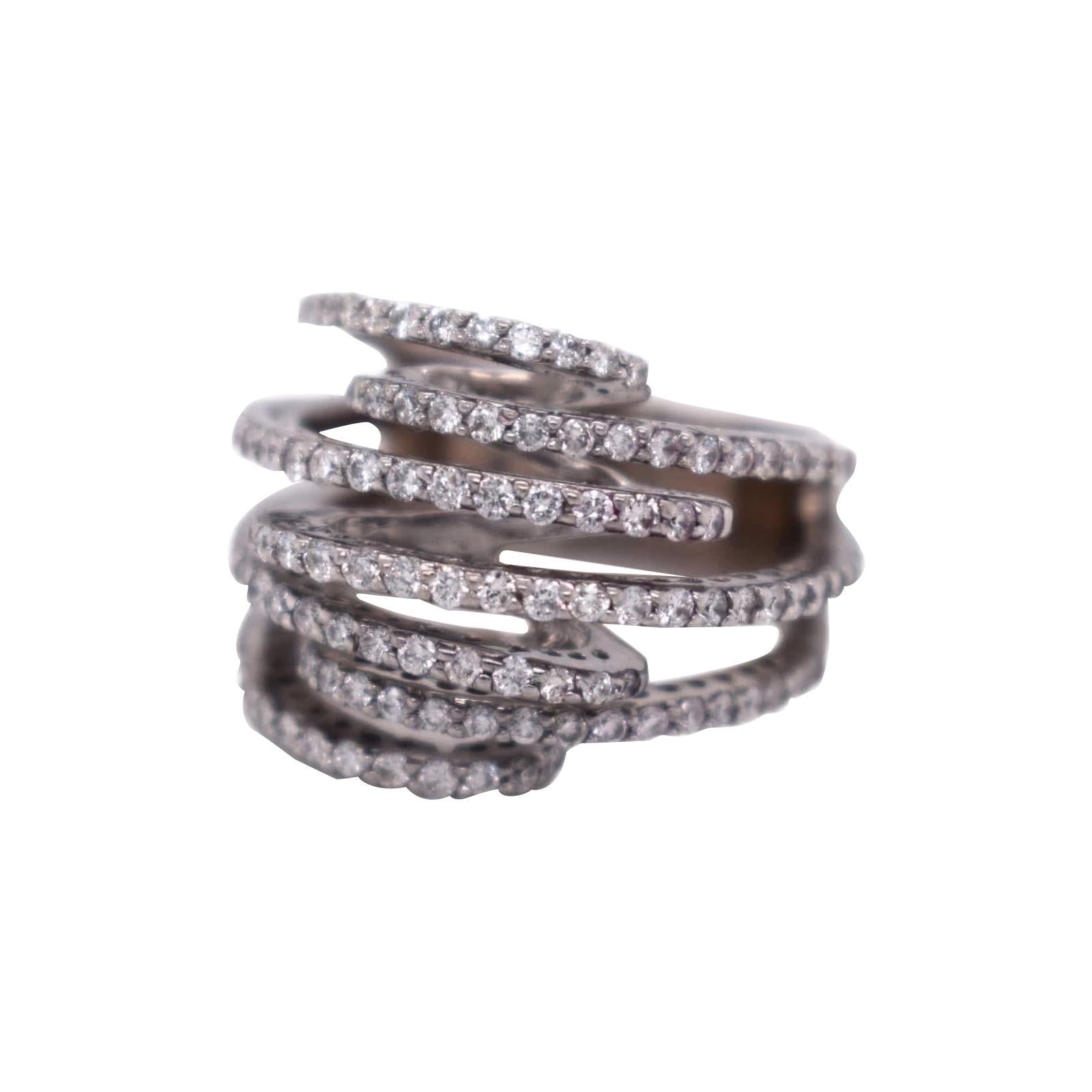 Interlocking Diamond Pave in 18 Karat White Gold Ring  For Sale