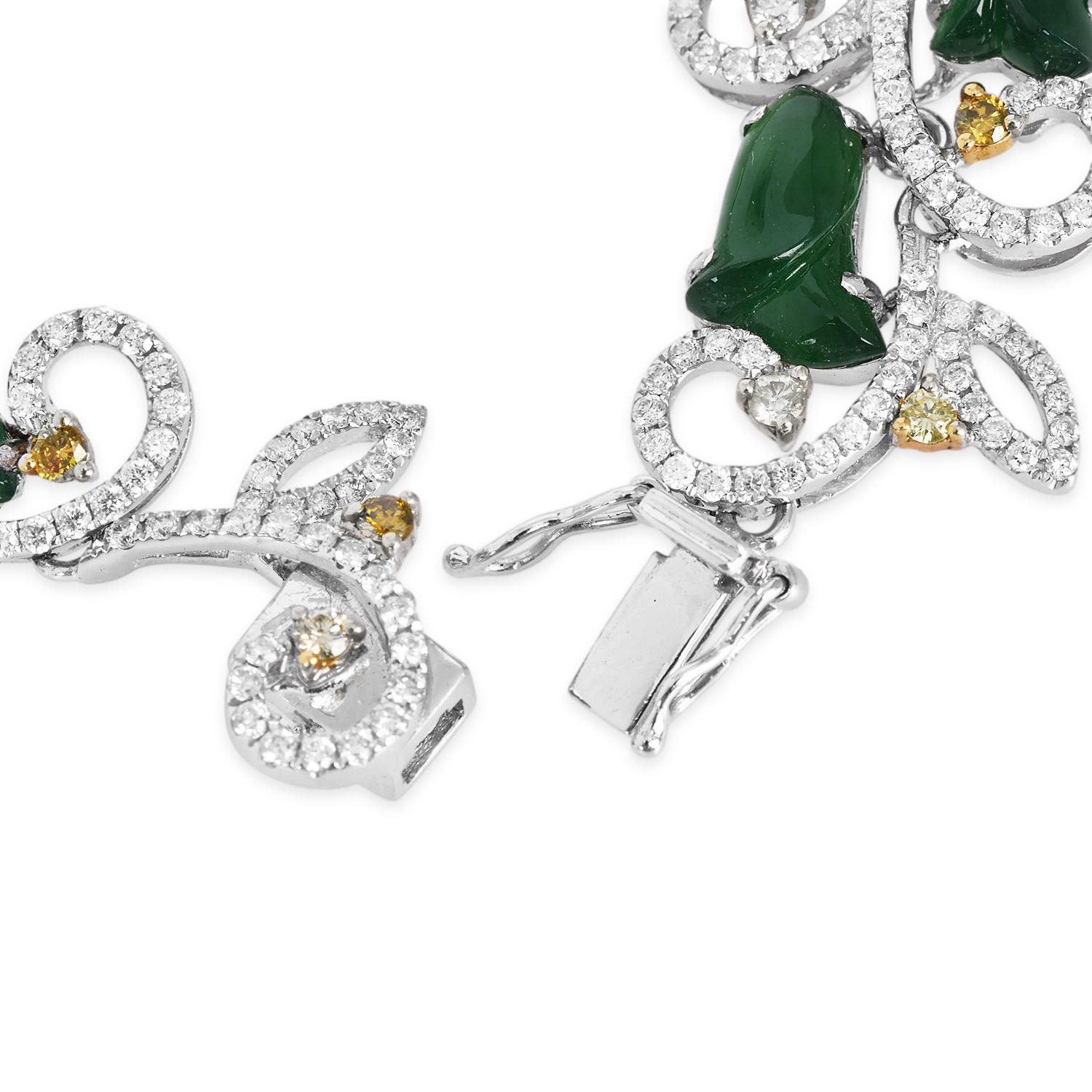 Ineinandergreifendes Diamant-Tulpen-Motiv Jade  18k Breite Gold  Armbänder Damen