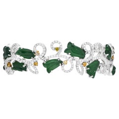  Ineinandergreifendes Diamant-Tulpen-Motiv Jade  18k Breite Gold  Armbänder