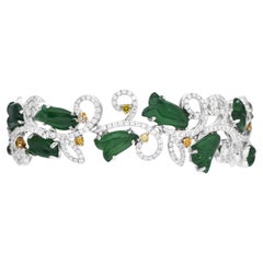 Interlocking Diamond Tulip Motif Jade 18k Wide Gold Bracelet