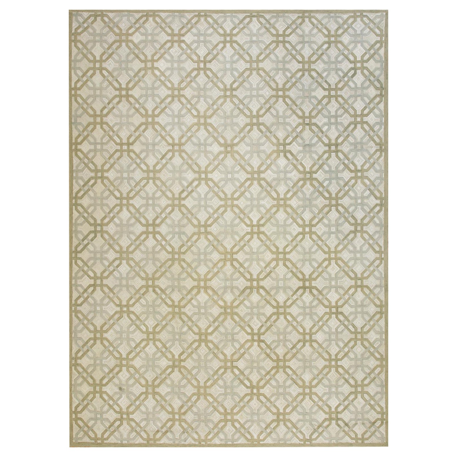 Interlocking Geometric Beige Ivory Contemporary American Hooked Rug 9
x12 Carpet