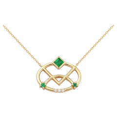 Interlocking Geometry Emerald and Diamond 18 Karat Gold Necklace