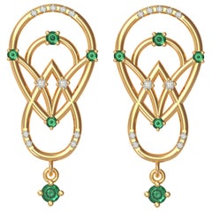 Interlocking Geometry Emerald and Diamond Gold Earrings