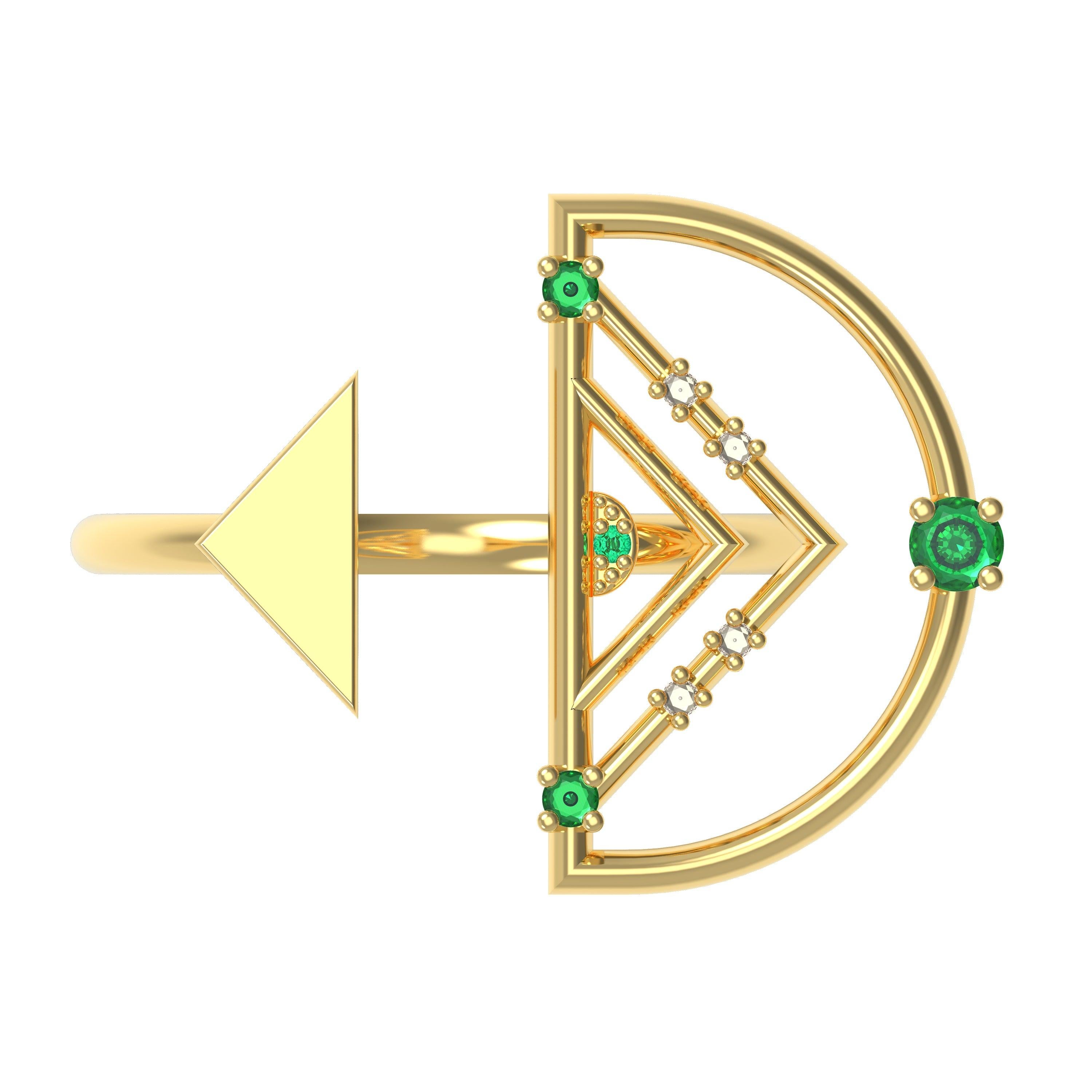 Interlocking Geometry Emerald and Diamond Gold Ring 2