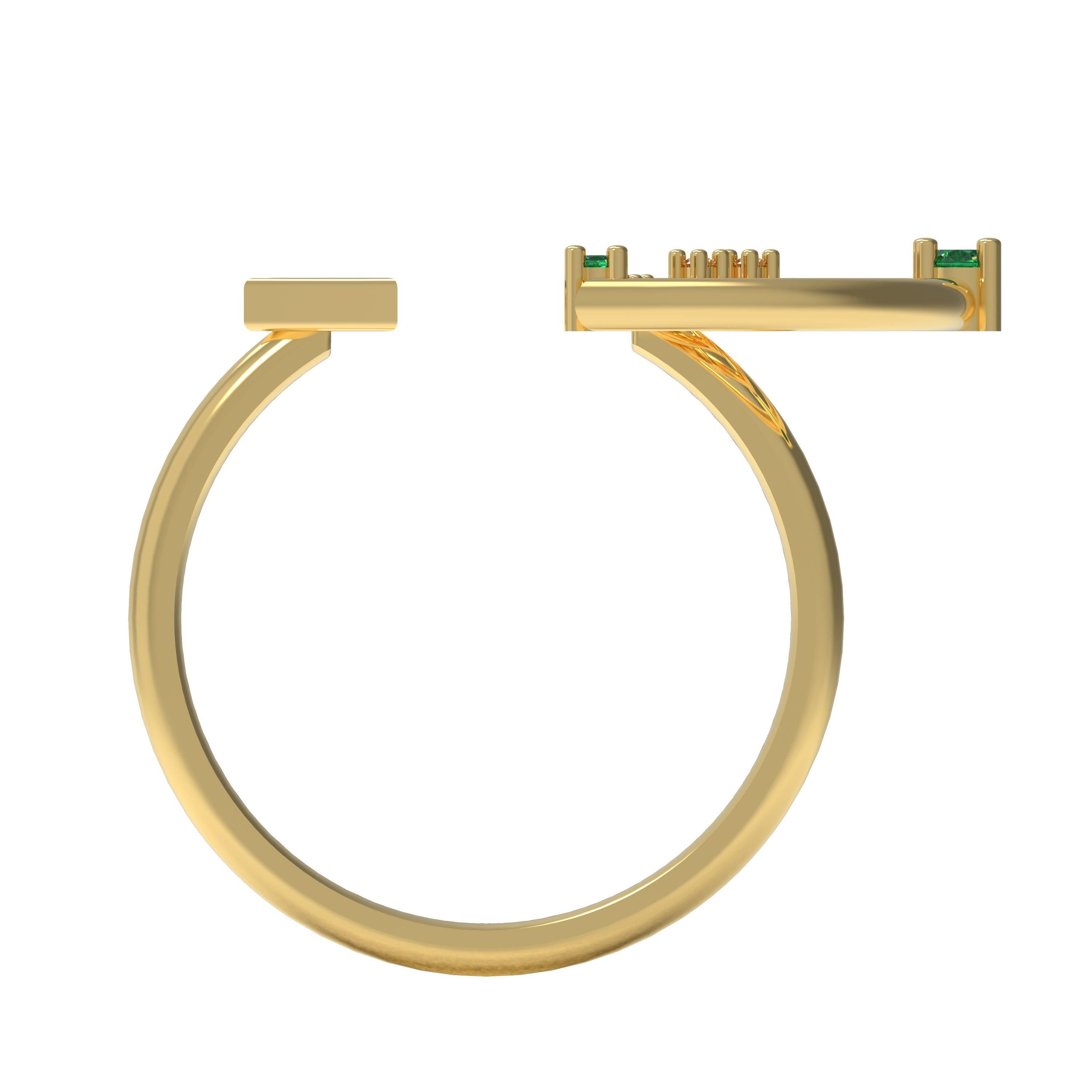 Interlocking Geometry Emerald and Diamond Gold Ring 3