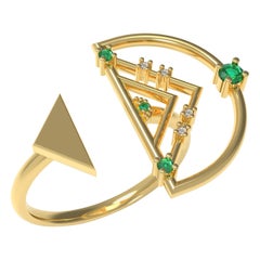 Interlocking Geometry Emerald and Diamond Gold Ring