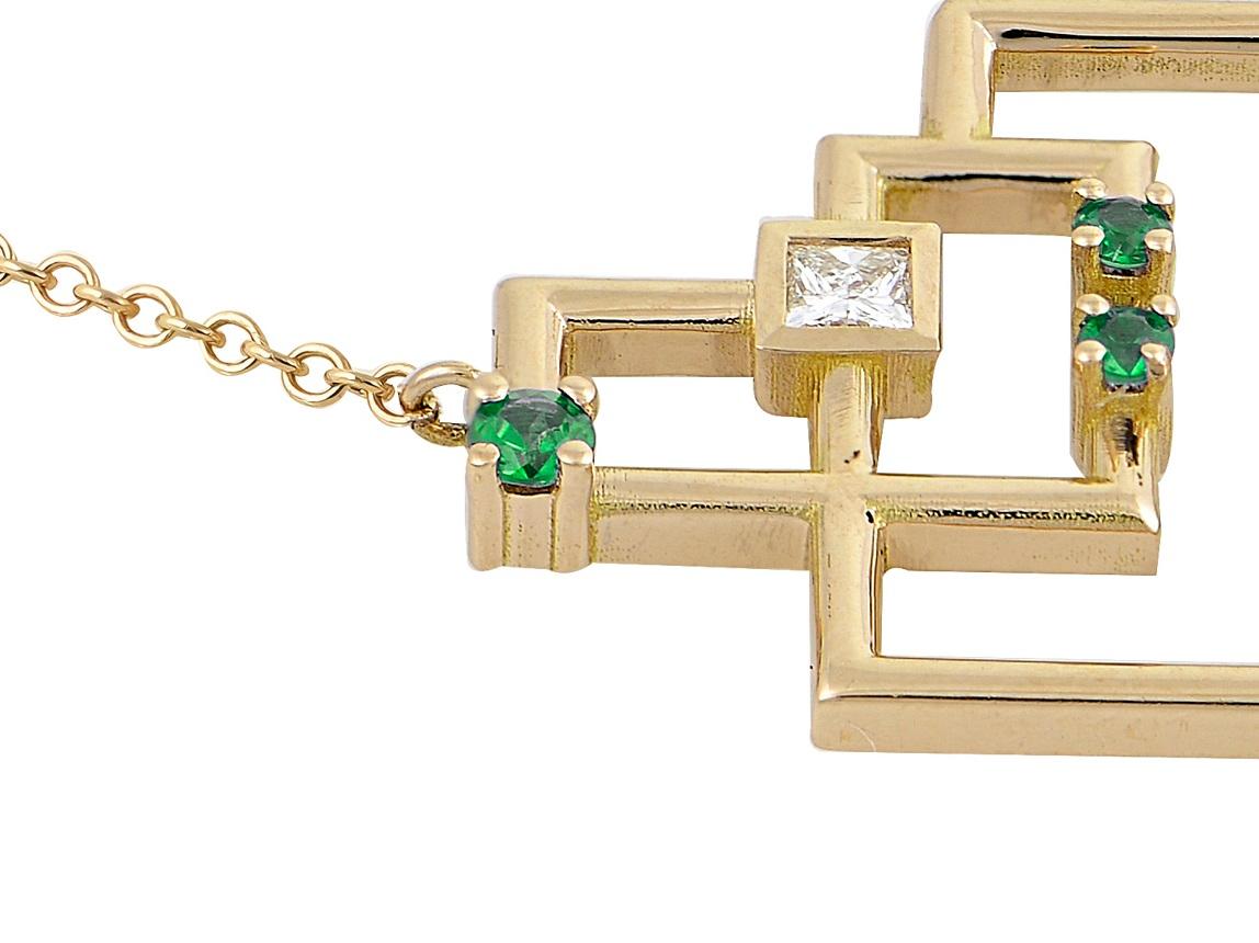 Contemporary Interlocking Geometry Emerald and Diamond Heart Pendant