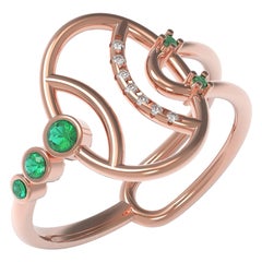 Interlocking Geometry Emerald and Diamond Rose Gold Pinky Ring