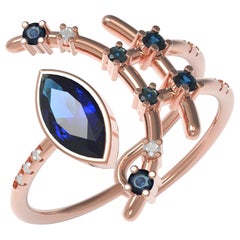 Interlocking Geometry Marquise Sapphire and Diamond Rose Gold Ring