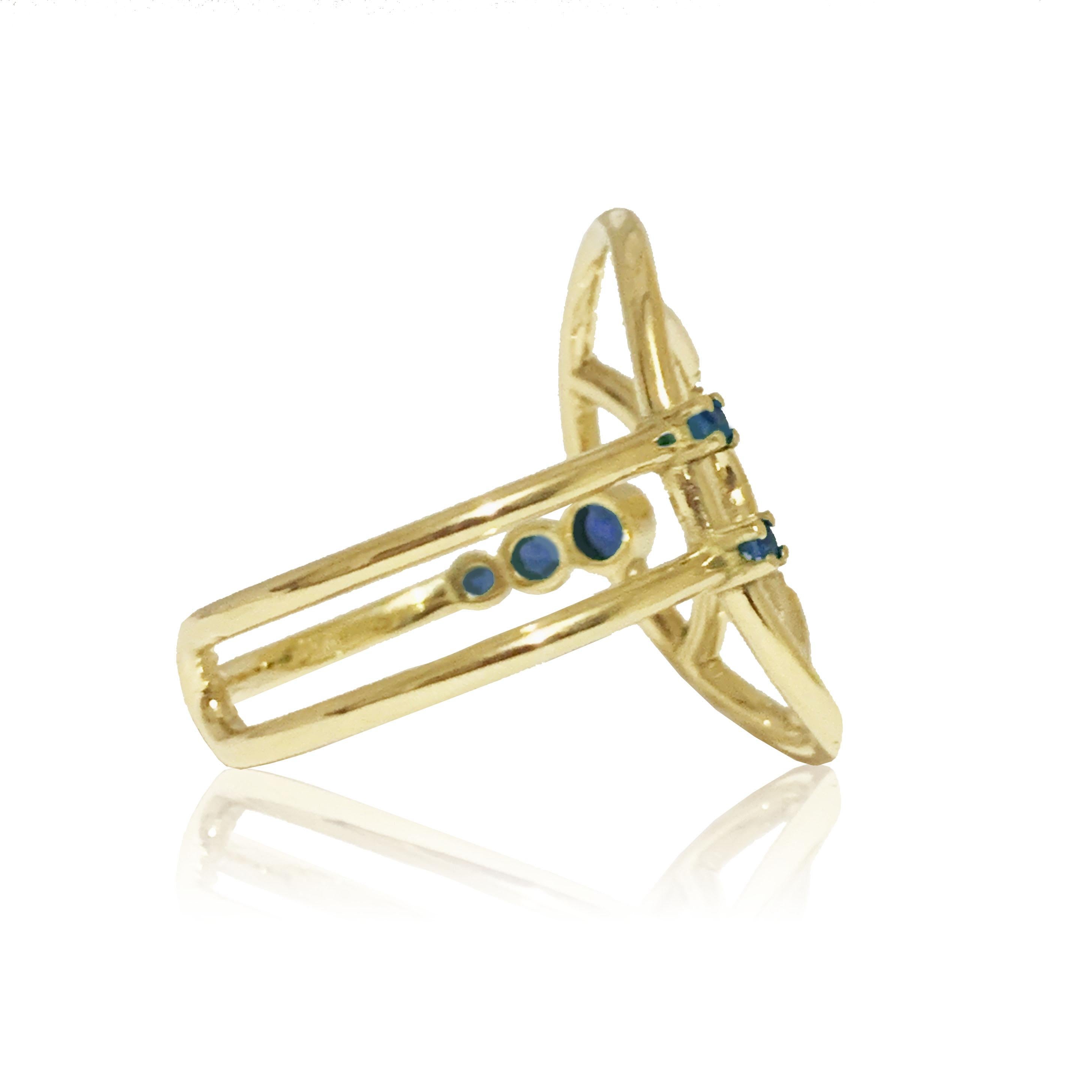 Interlocking Geometry Oval Ring with Sapphires and Diamonds in 18 Karat Gold 3