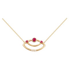 Interlocking Geometry Ruby and Diamond 18 Karat Gold Pendant