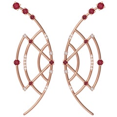 Interlocking Geometry Ruby and Diamond Rose Gold Earrings